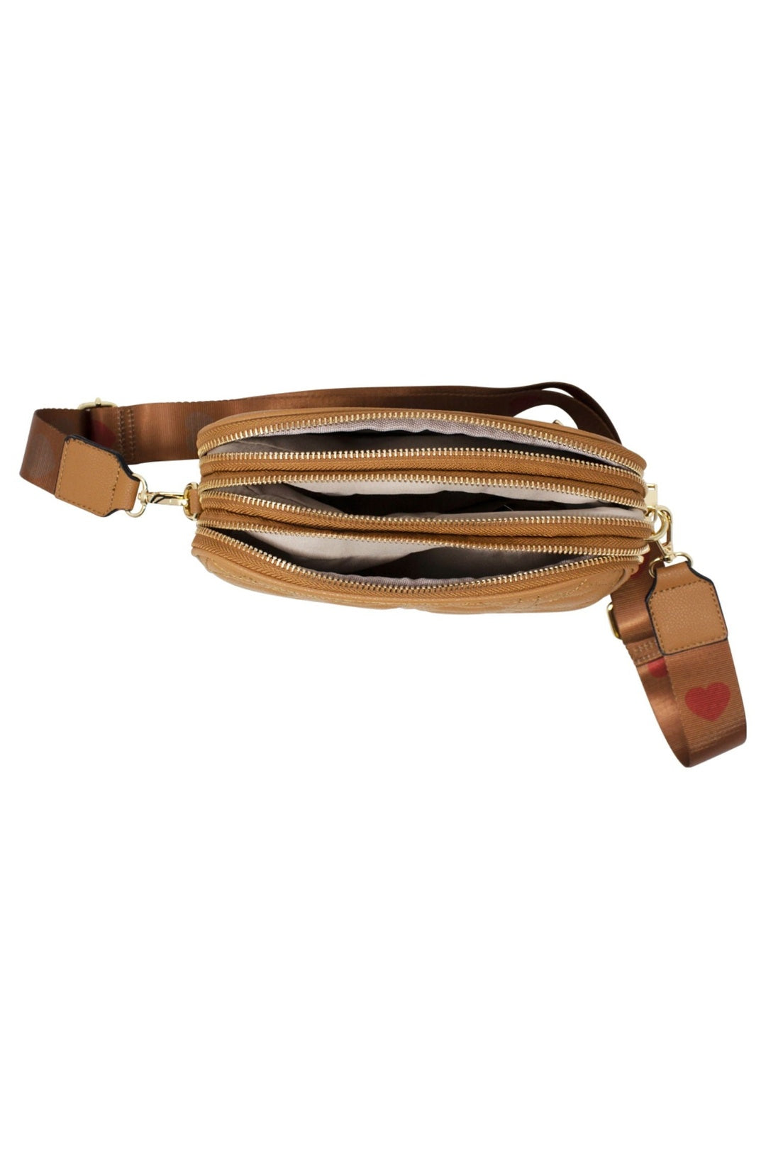 Tan Heart Quilted Crossbody Camera Bag, Image 2 of 4