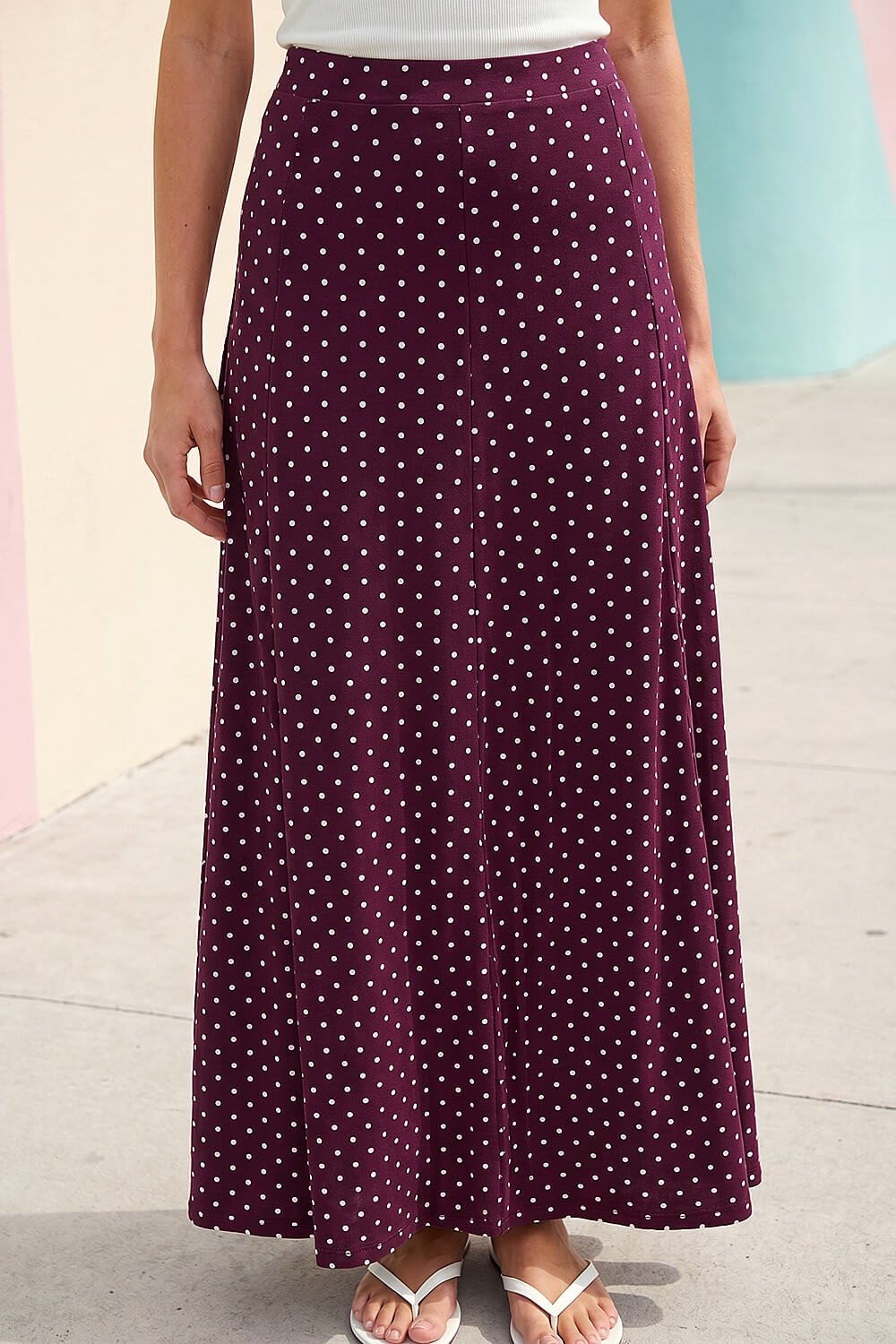 Burgundy Polka Dot Midi Skirt, Image 1 of 4