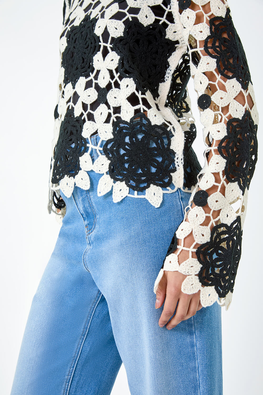 Black Dusk Floral Crochet Knit Jumper, Image 6 of 5