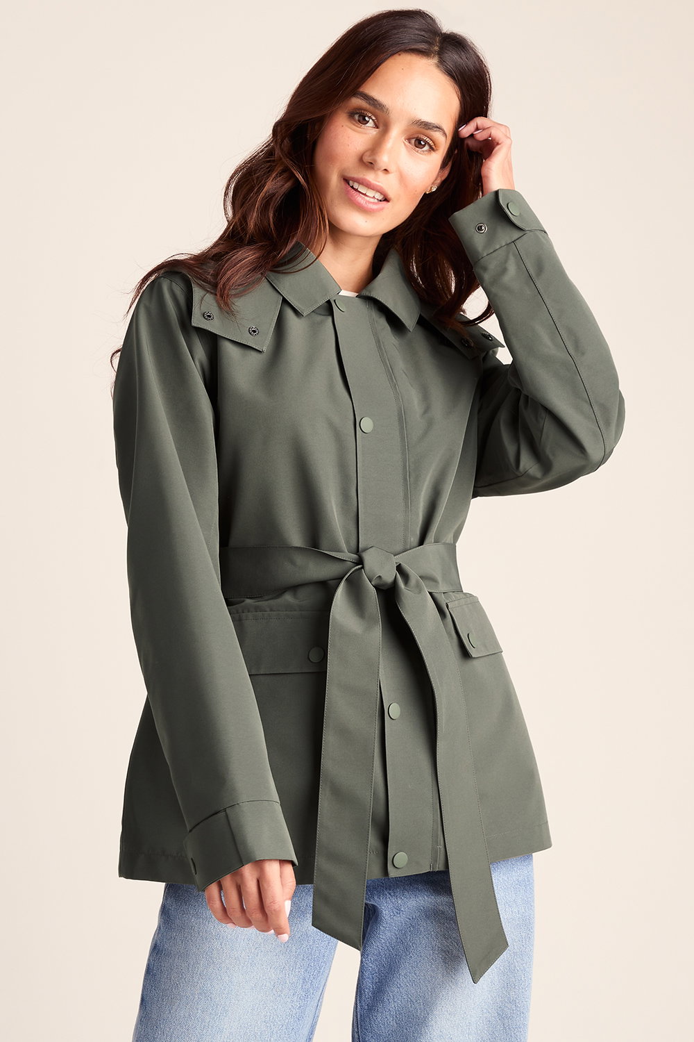 Khaki Shea Waterproof Trench Coat, Image 1 of 5