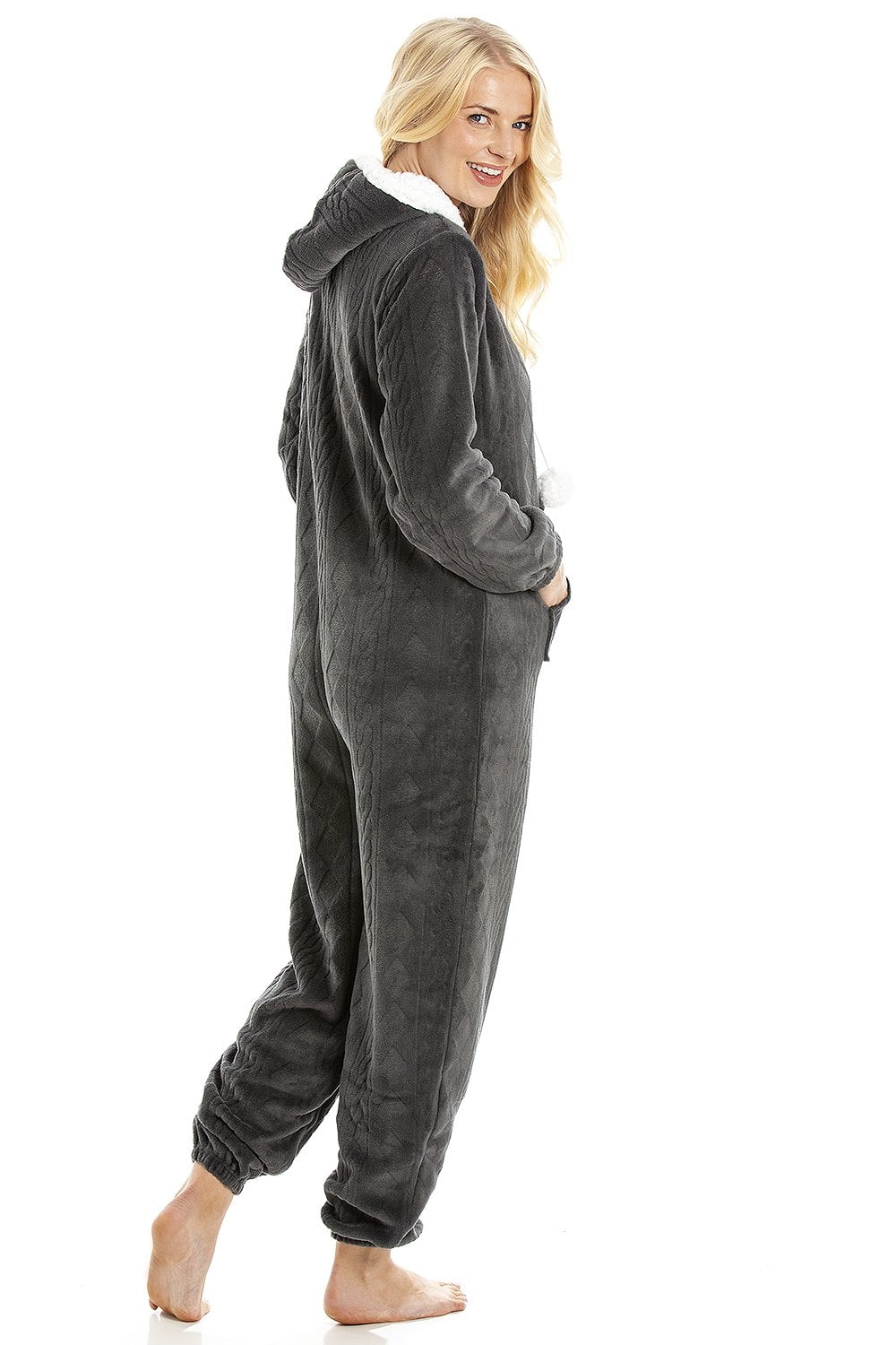 Charcoal Camille Lingerie Charcoal Supersoft Hooded Onesie, Image 4 of 5