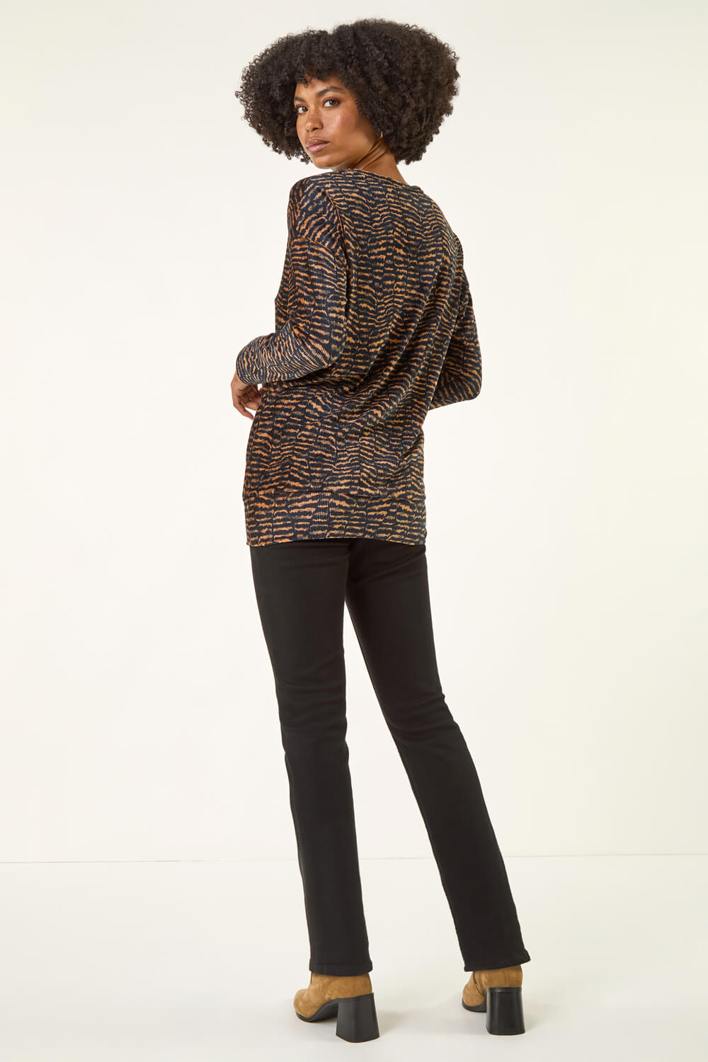 Tan Animal Print Bubble Hem Top, Image 4 of 5