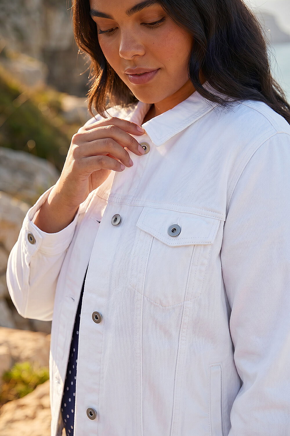 White Curve Mid Wash Denim Jacket, Image 5 of 4