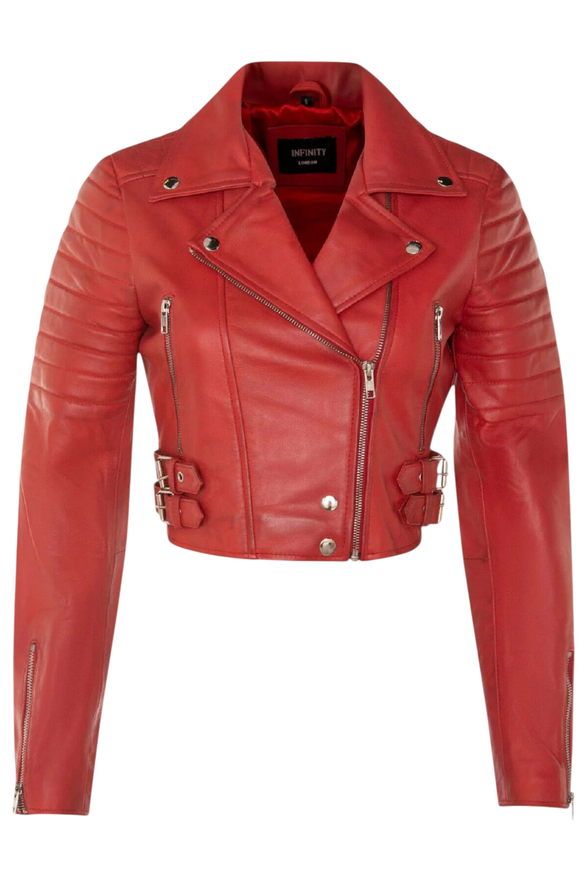 Red Infinity Leather Red Brando Cropped Leather Jacket-Longtown, Image 1 of 6