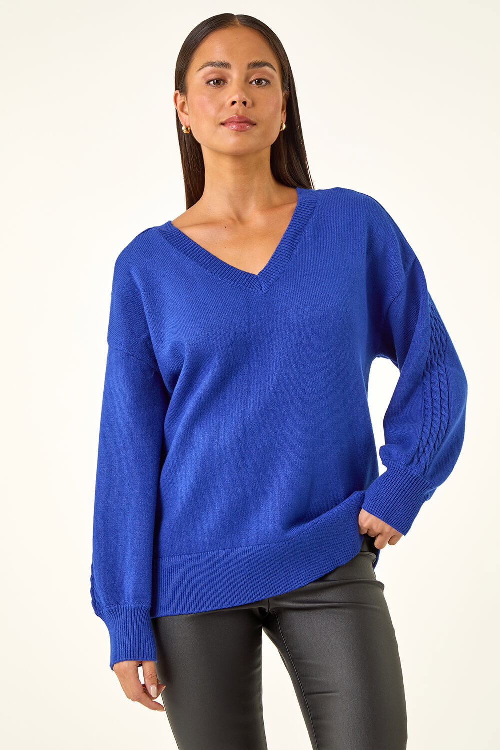 Royal Blue Petite Contrast Sleeve Knit Jumper, Image 5 of 5