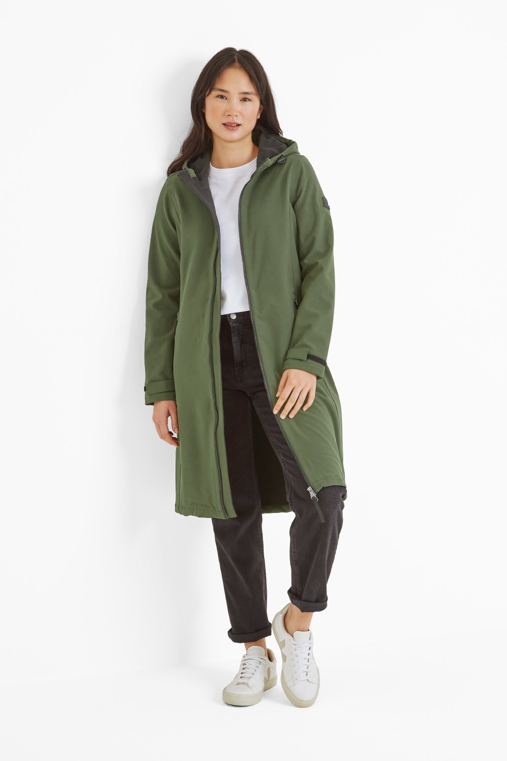 Dark Green Enya Longline Waterproof Softshell Jacket, Image 4 of 6