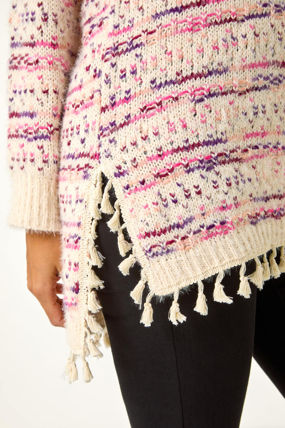 Pink Boucle Fringe Hem Tunic Jumper, Image 6 of 5