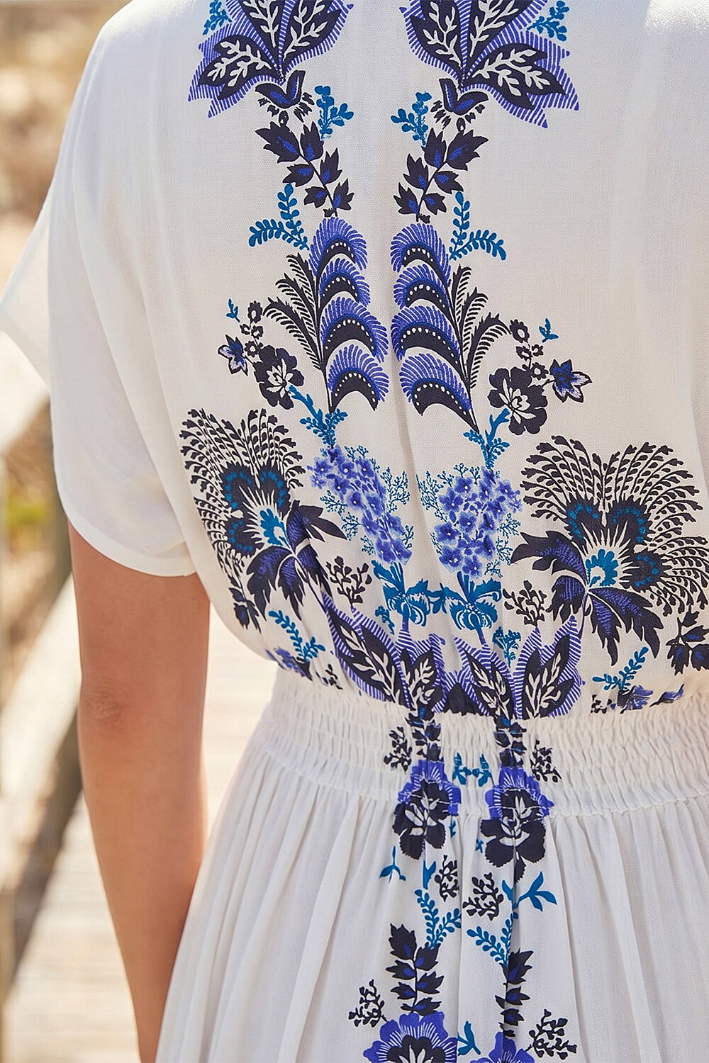 Blue Petite Border Print V-Neck Midi Dress , Image 5 of 4