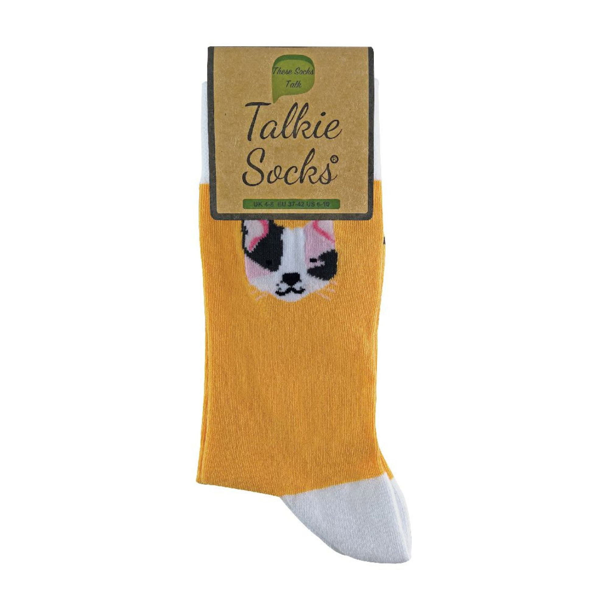 Yellow 1 Pack Ladies Novelty Cat & Dog Patterned Socks, Image 5 of 5