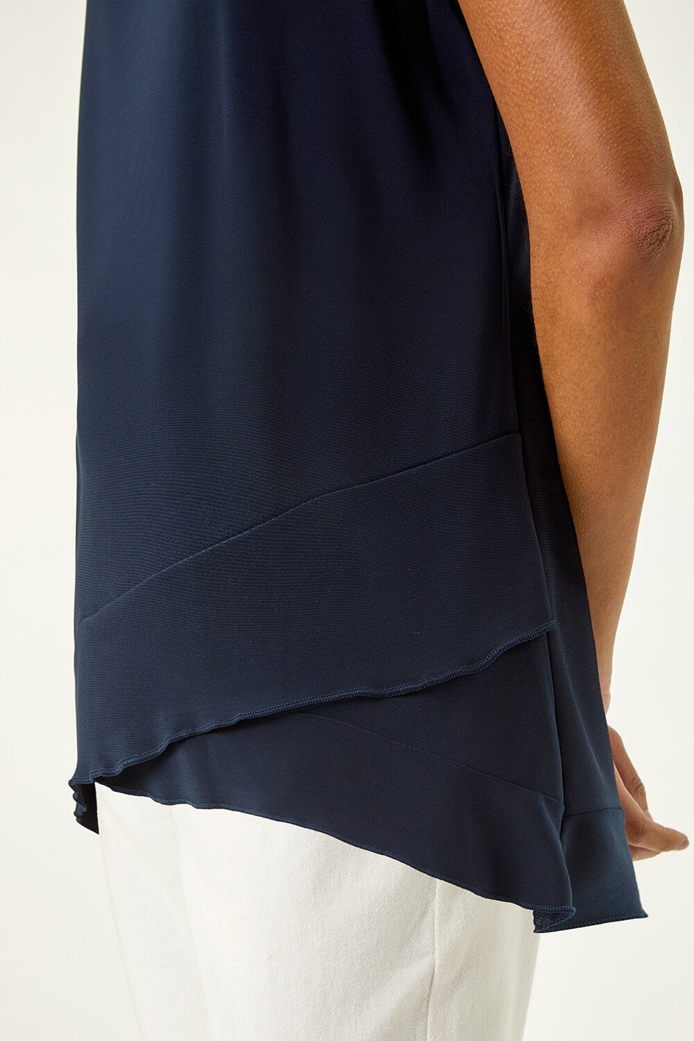 Navy Asymmetric Hem Vest Top, Image 6 of 5