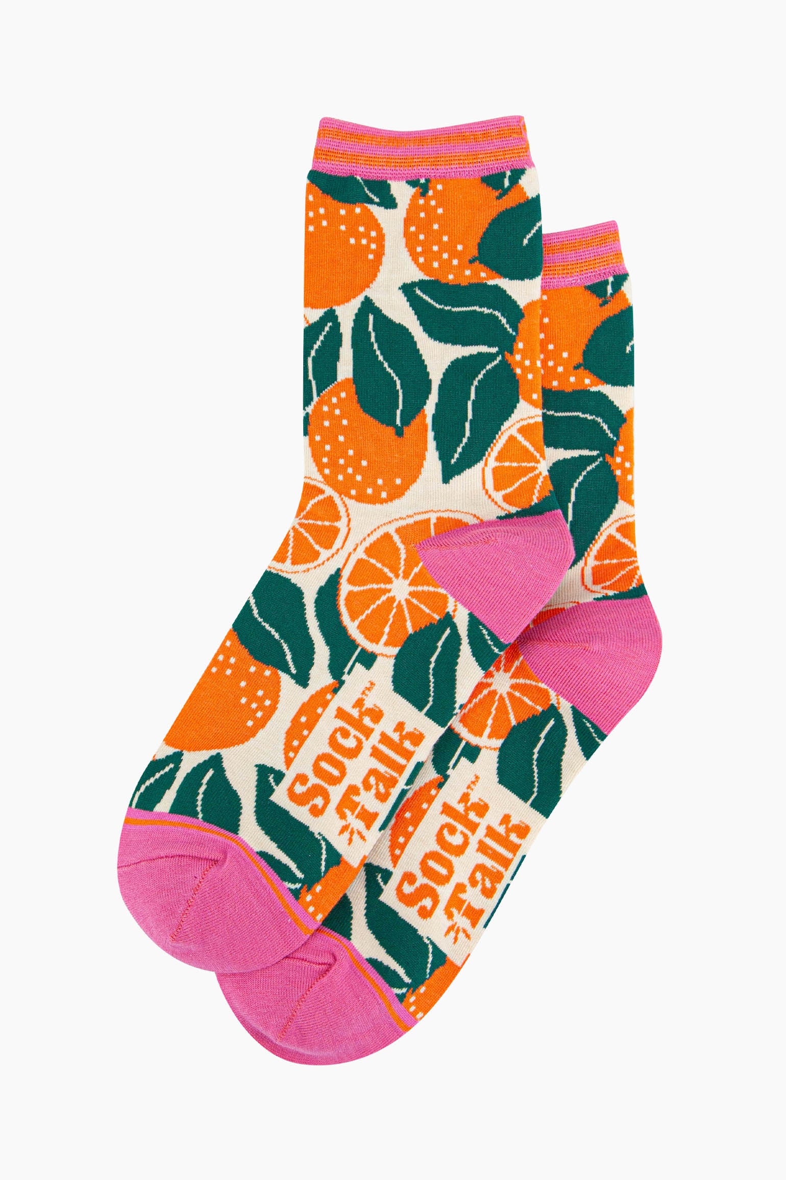 Cream Orange Fruit Tree Bamboo Socks, Image 2 of 4