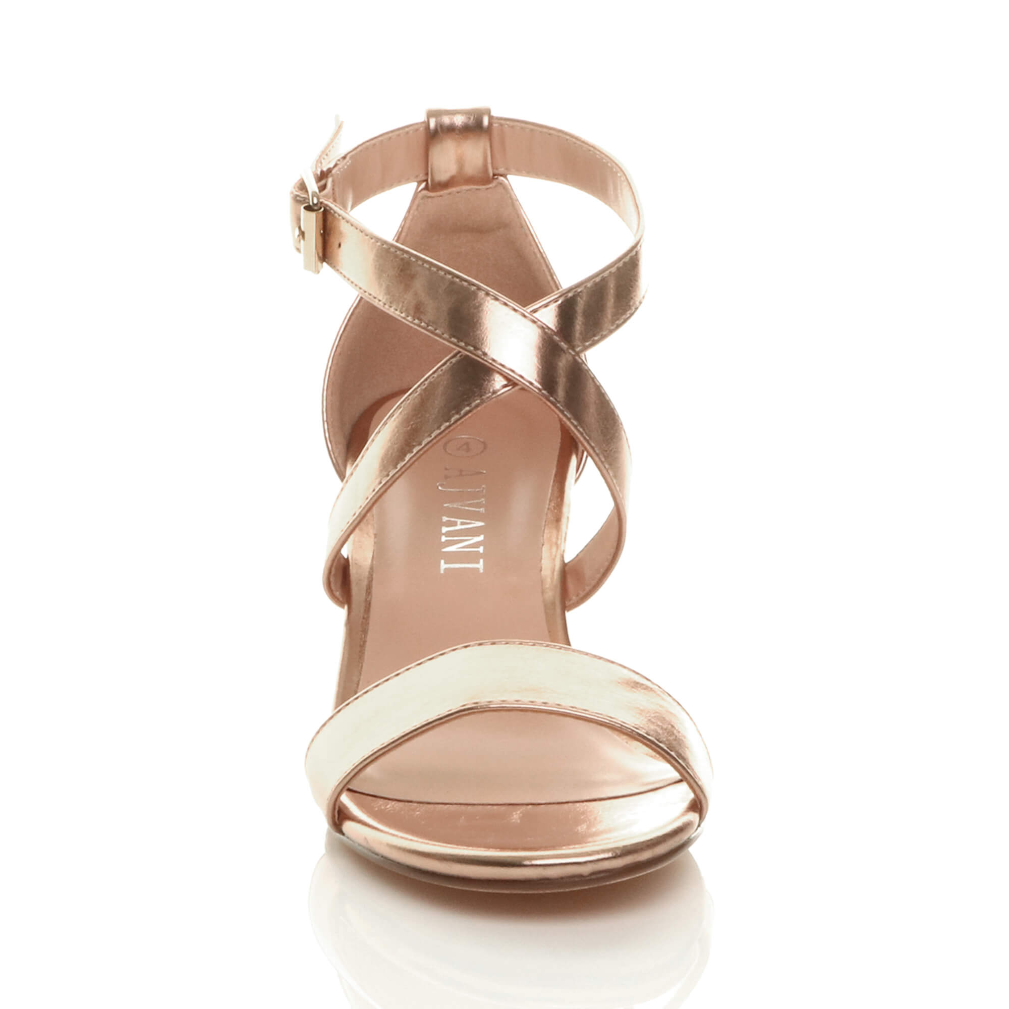 Rose Gold AJVANI Rose Gold Mid Block Heel Crossed Straps Sandals, Image 6 of 6