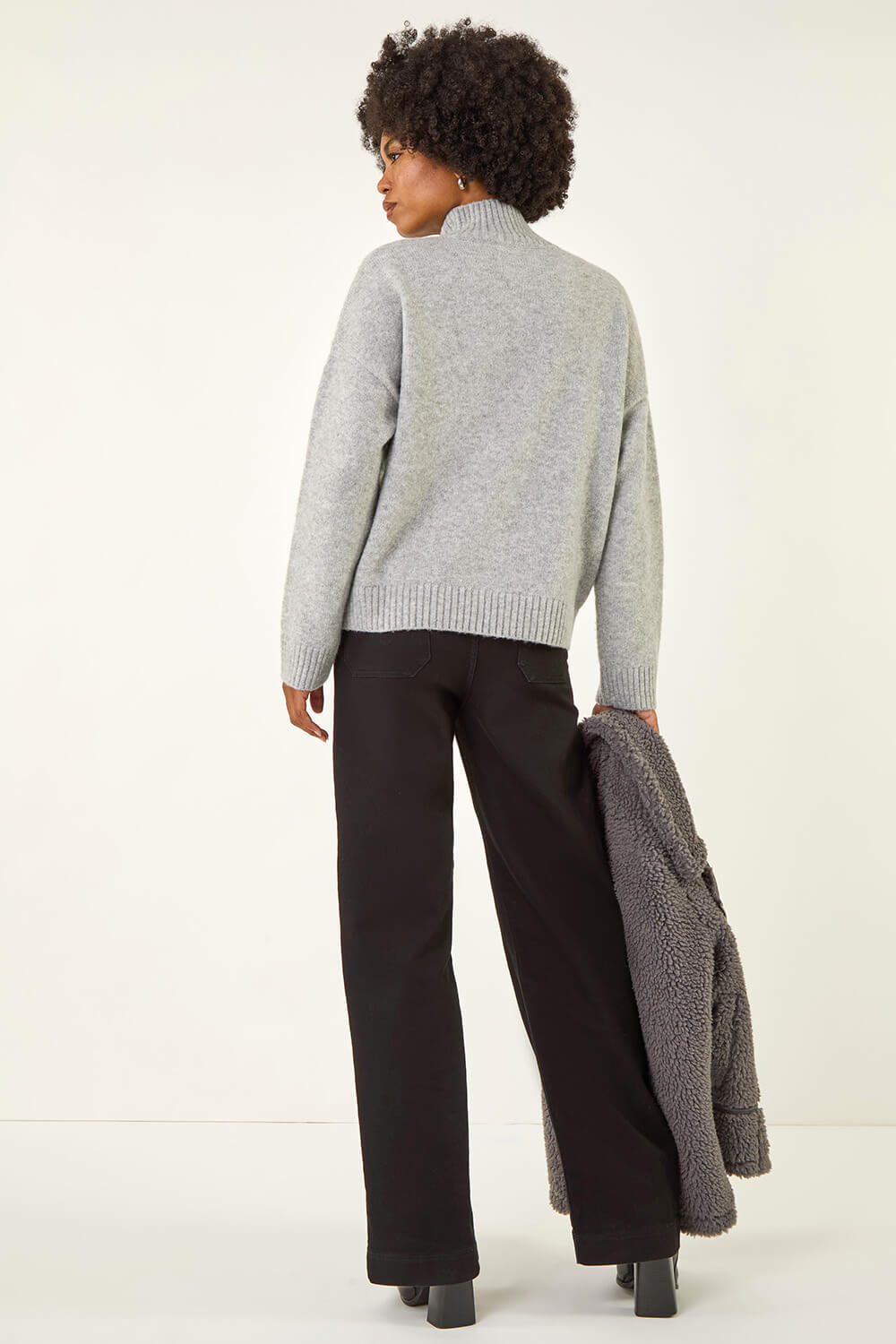 Light Grey Animal Print Pocket Knit Jumper, Image 4 of 5