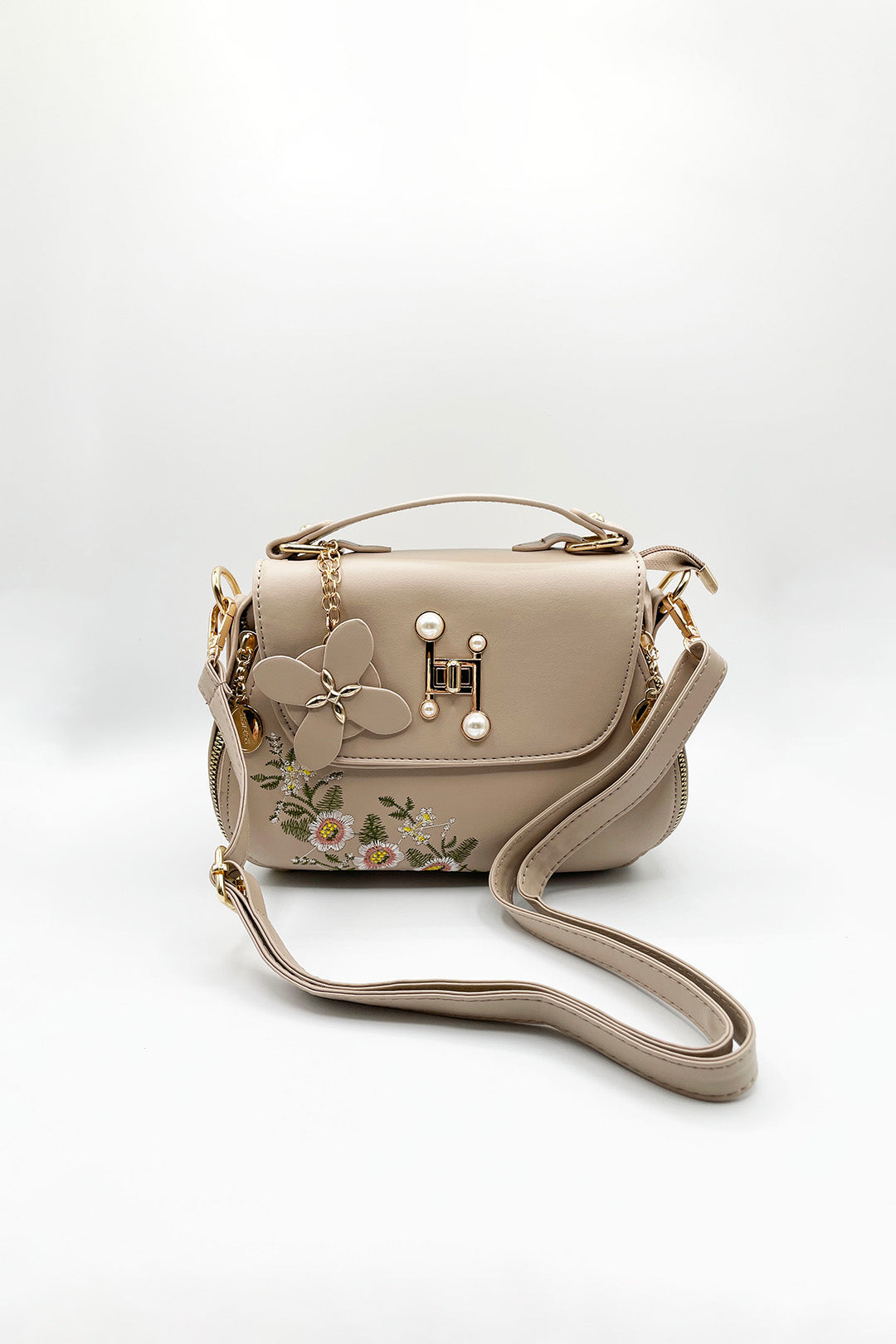 Pink Embroidered Shoulder Bag With Zip Charms, Image 2 of 5