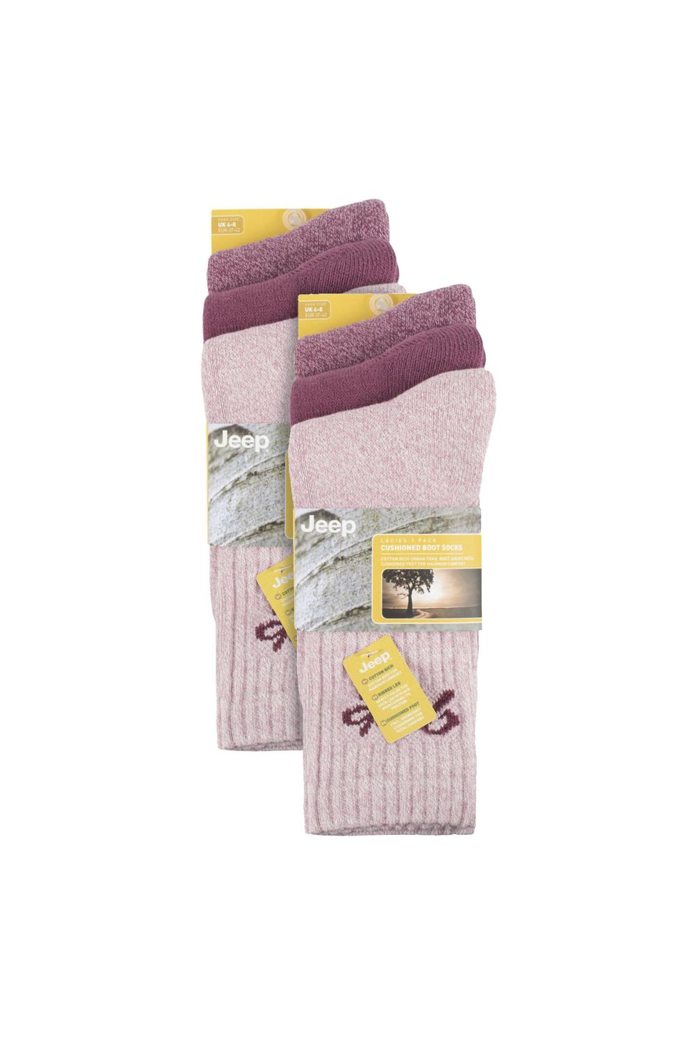 Pink 6 Pack Hiking Breathable Cotton Boot Socks, Image 2 of 3