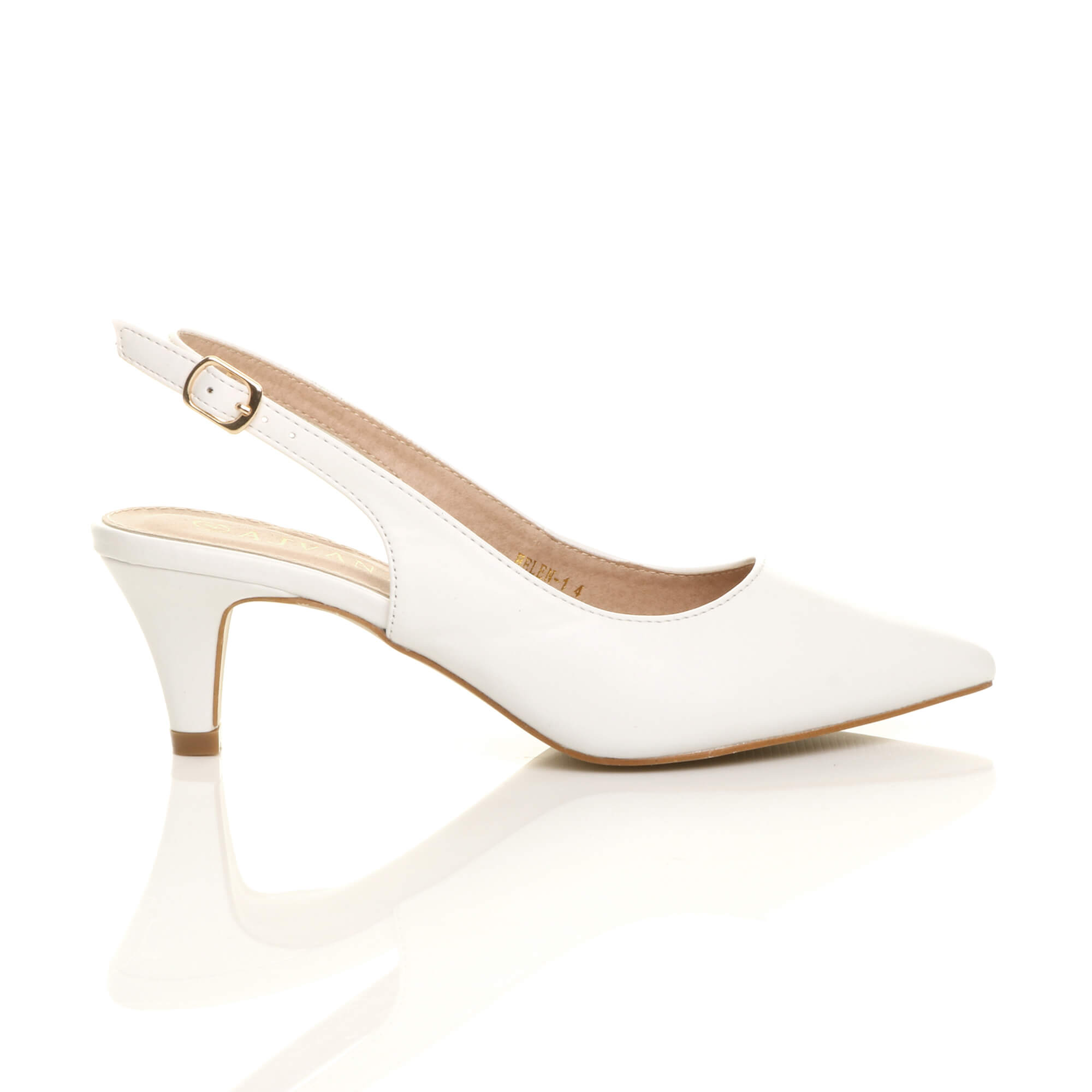 White AJVANI White Mid Heel Slingback Pointed Toe Court Shoes, Image 2 of 6