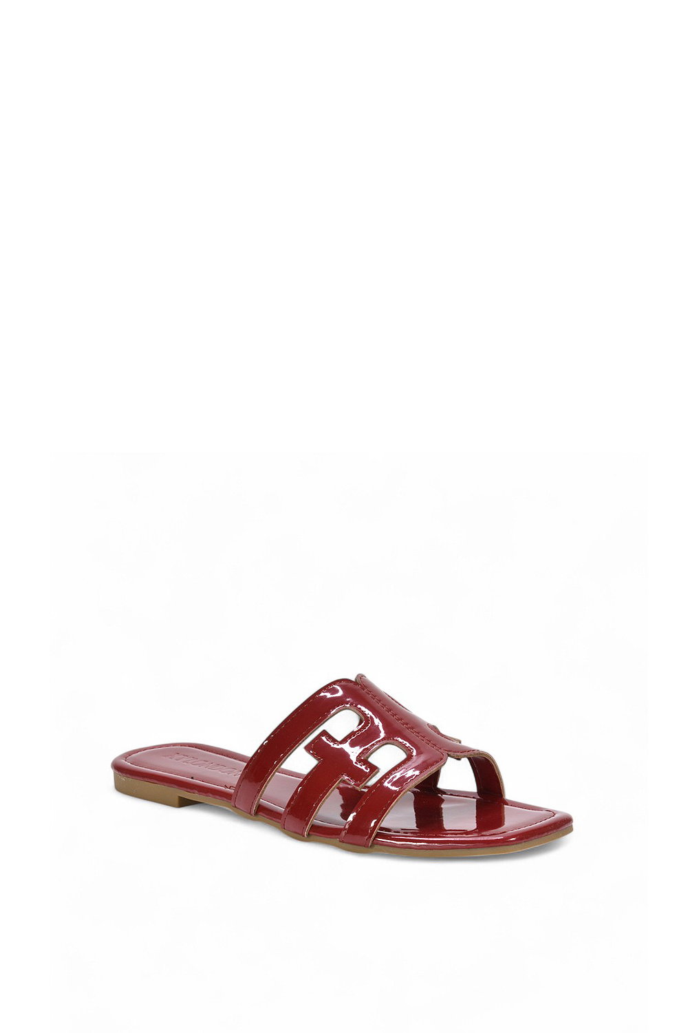 Red XY LONDON Red 'Ellie' Square Toe Cut Out Strap Flat Sandal Slides, Image 2 of 5