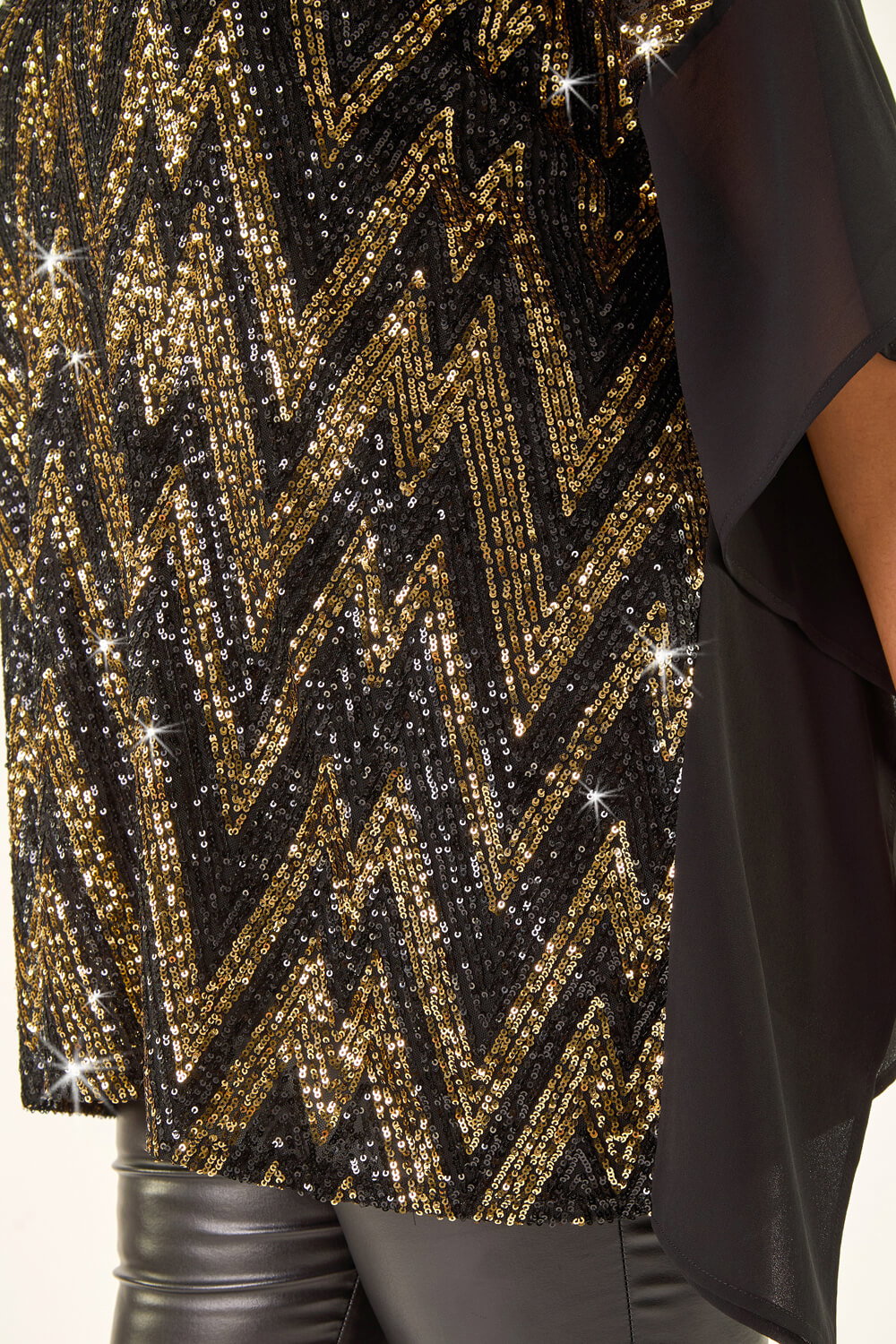Gold Curve Zig Zag Sequin Overlay Top, Image 7 of 8