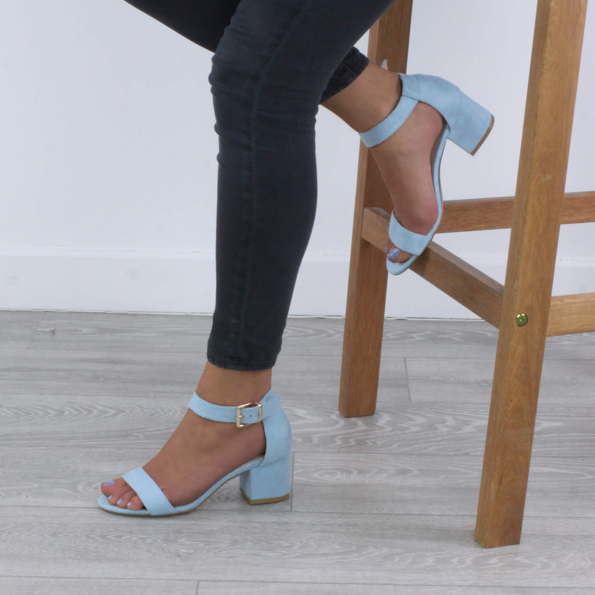 Light Blue AJVANI Light Blue Mid Block Heel Ankle Strap Sandals, Image 5 of 6