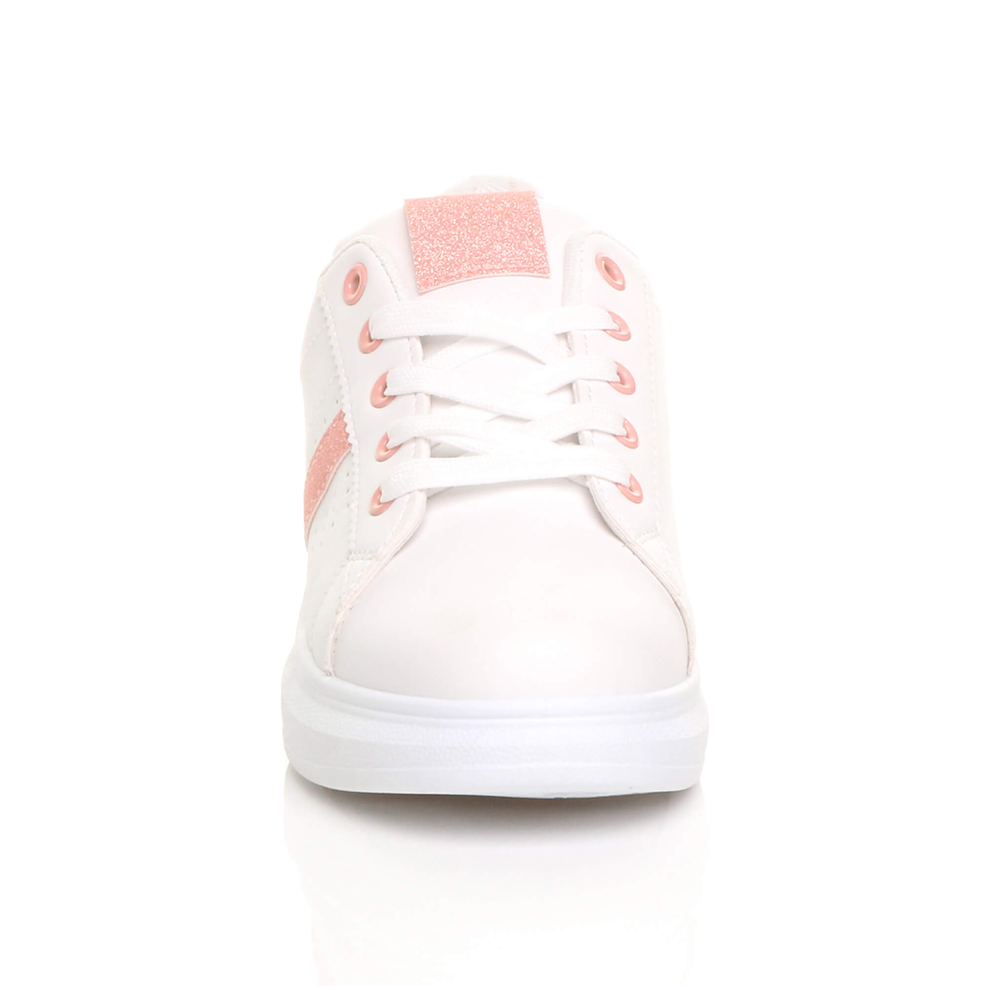 White Flat Lace Up Glitter Trainers, Image 5 of 5