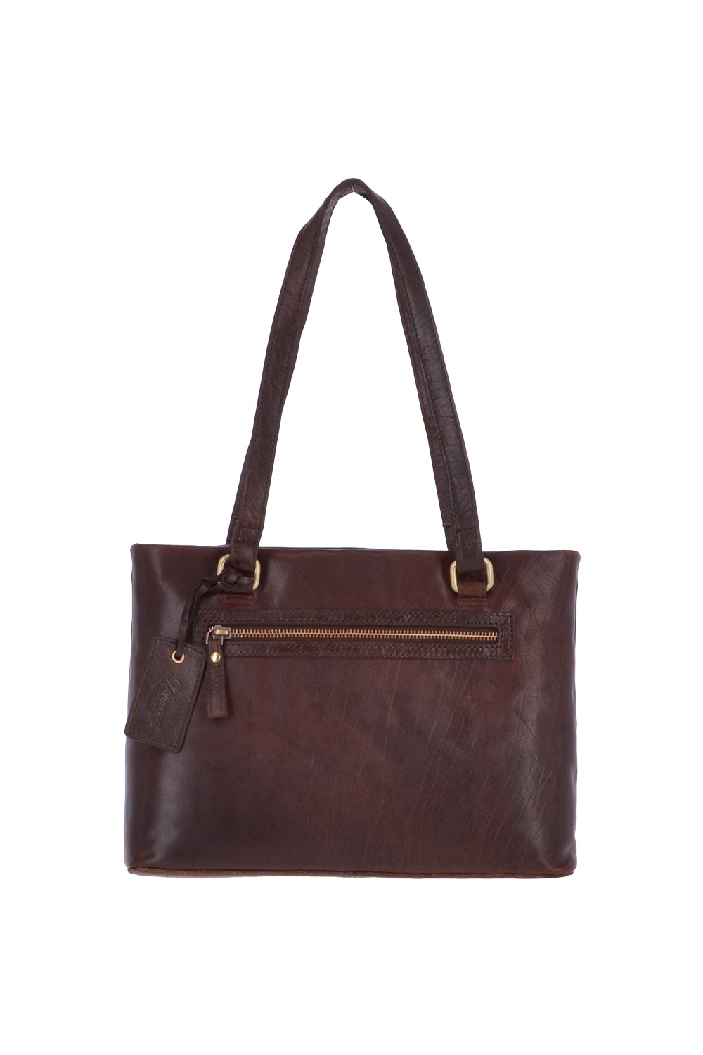Dark Brown Real Leather Vintage Medium Handbag, Image 1 of 3