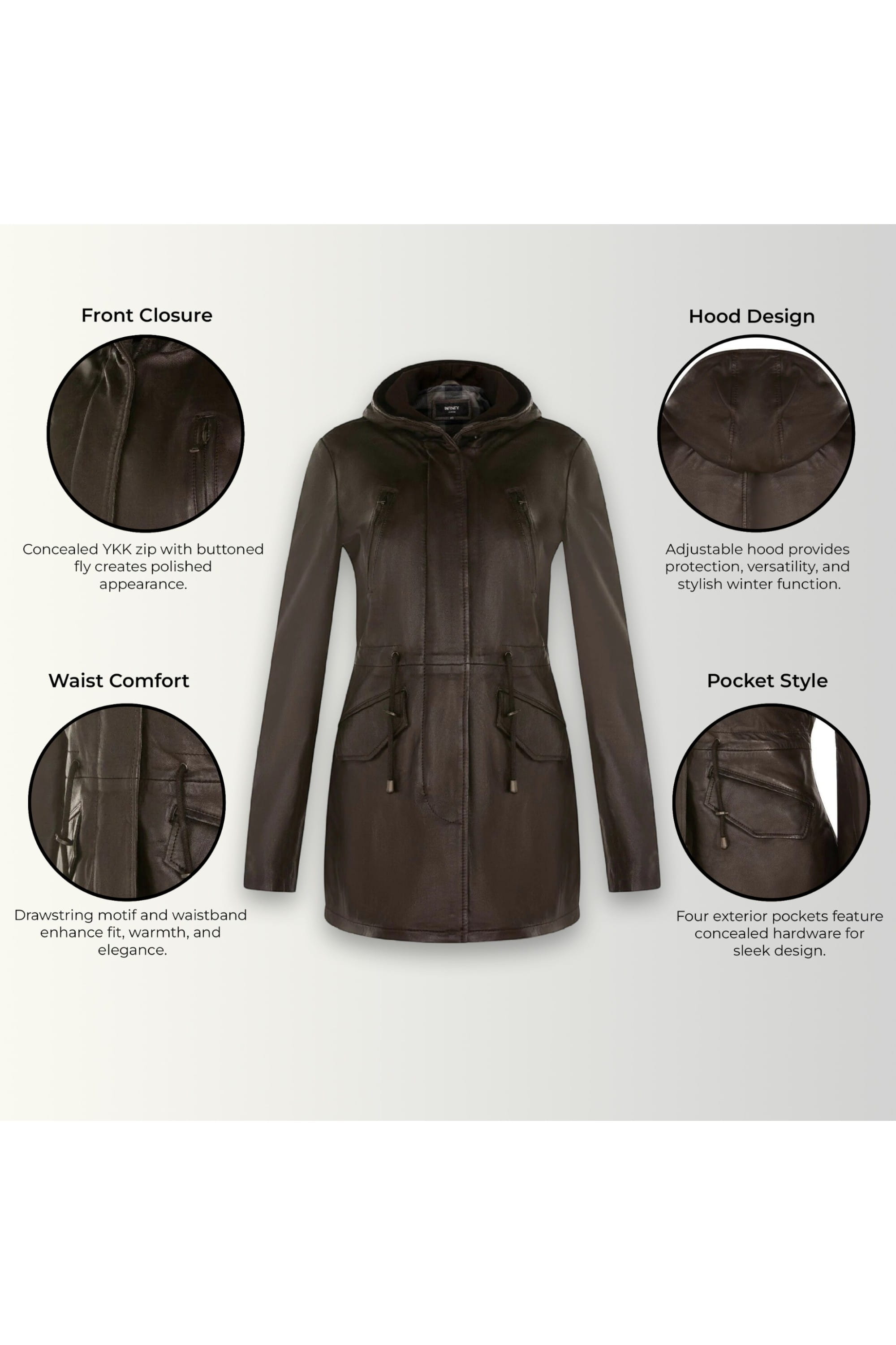 Brown Infinity Leather Brown Hooded Parka Jacket-Oakengates, Image 3 of 5