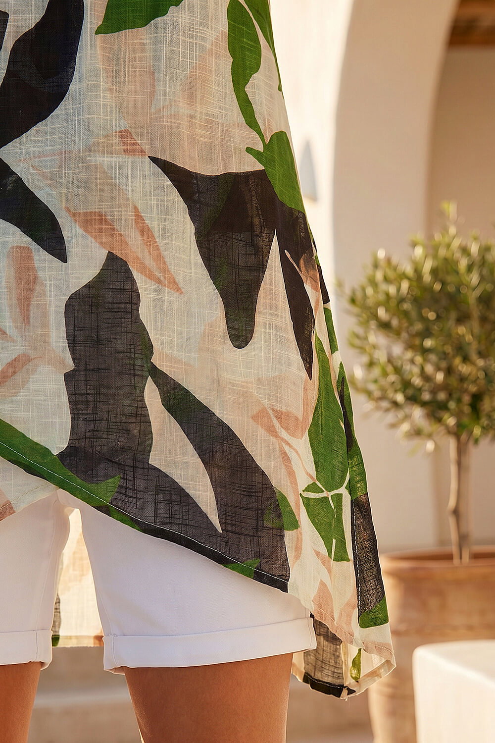 Green Leaf Print Wrap Front Tunic Top, Image 5 of 4