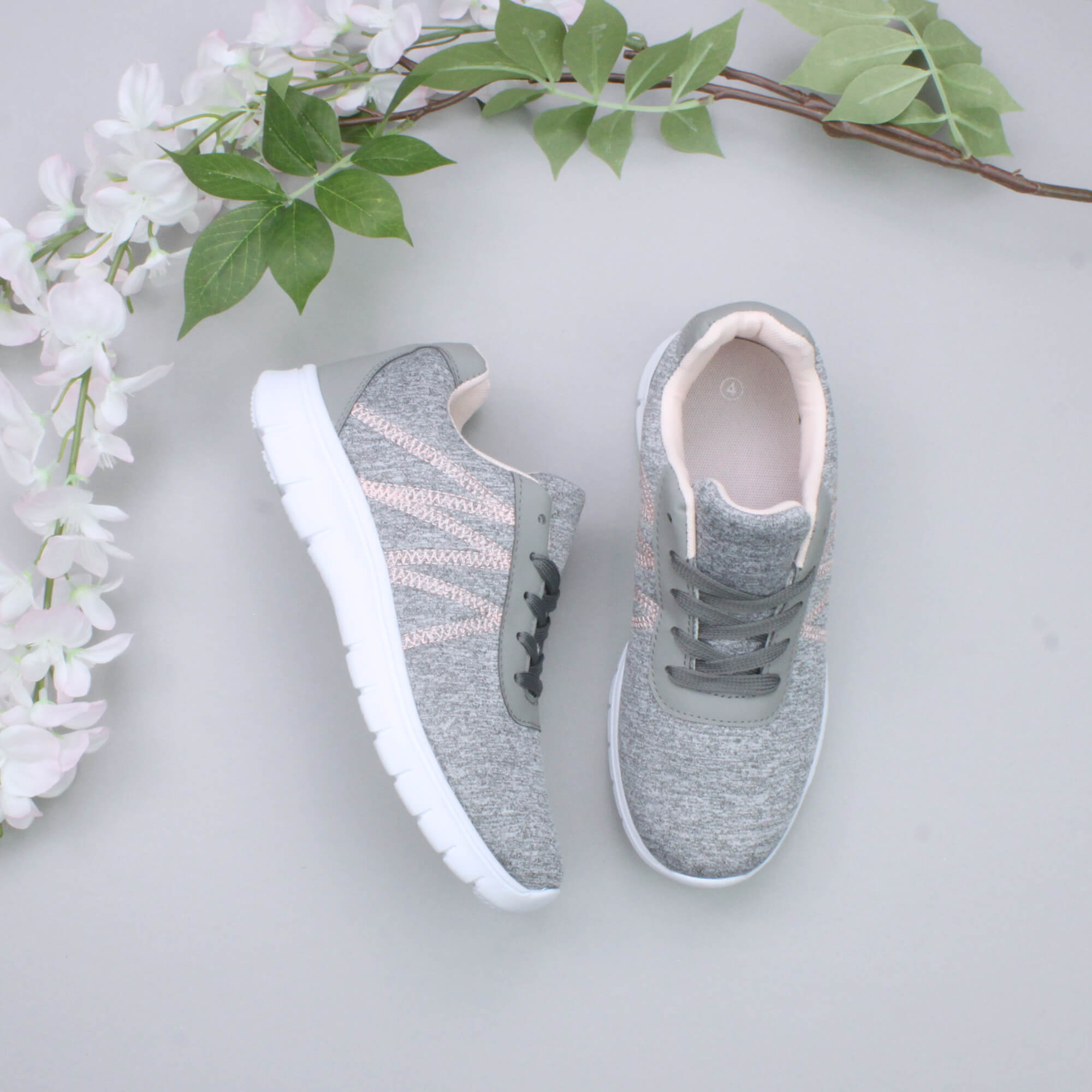 Grey AJVANI Grey Lace Up Memory Foam Trainers, Image 4 of 6