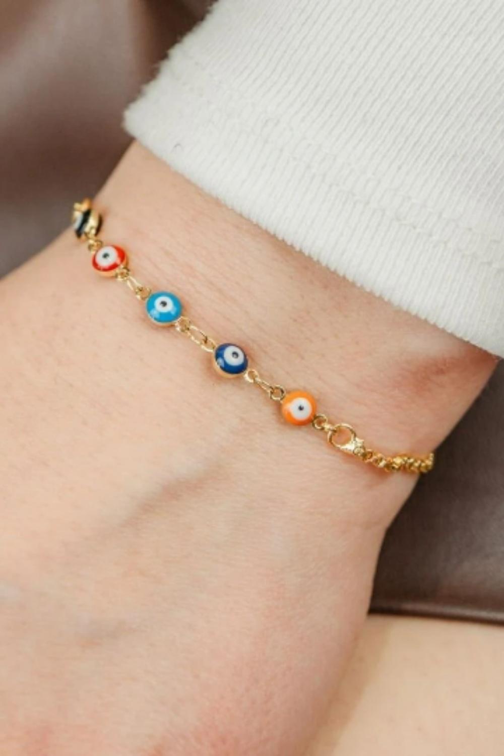 Gold Tiny Turkish Evil Eye Adjustable Bracelet, Image 1 of 2