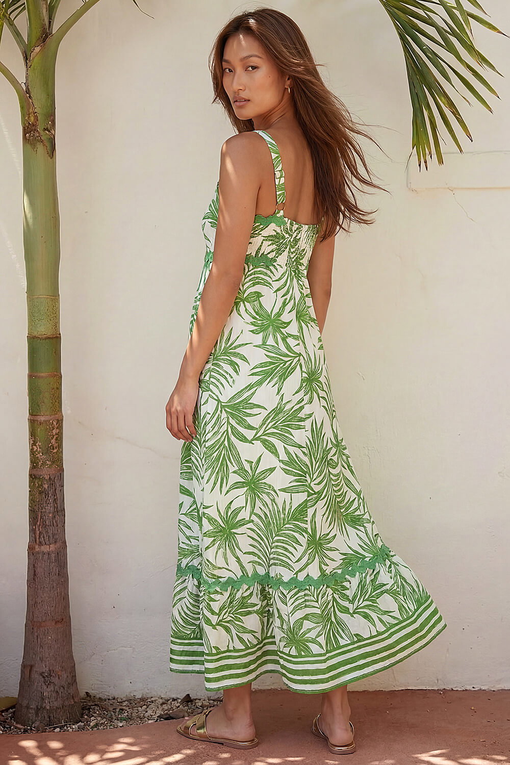 Green Leaf Print Ric Rac Maxi Dress, Image 4 of 4