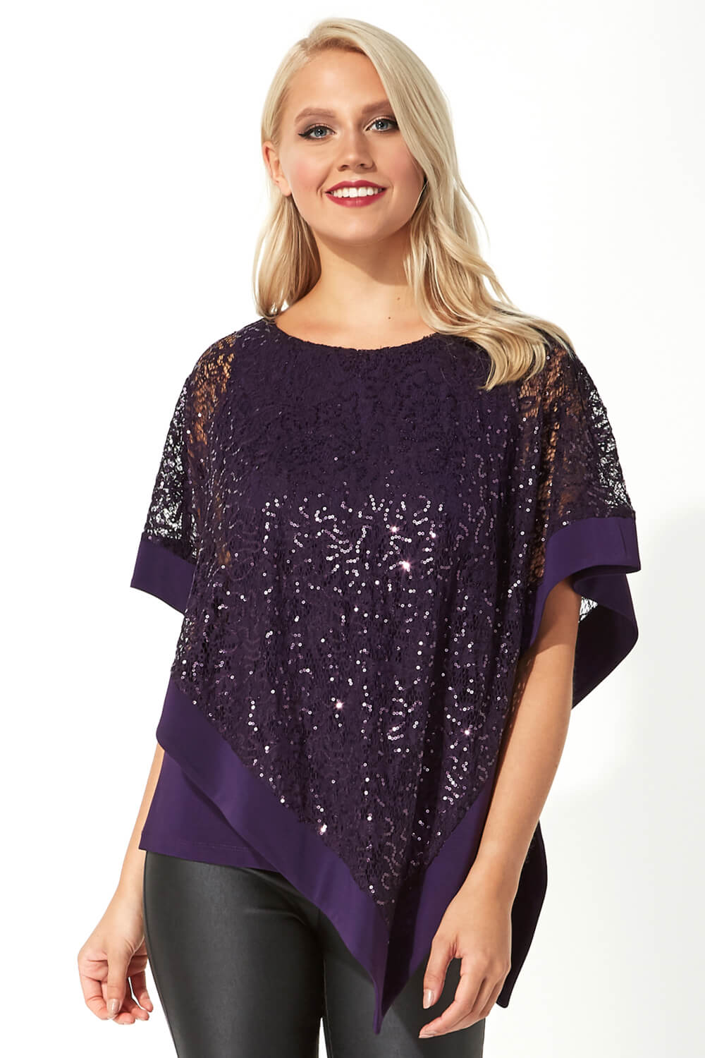 Purple Sequin Embellished Overlay Top, Image 1 of 5