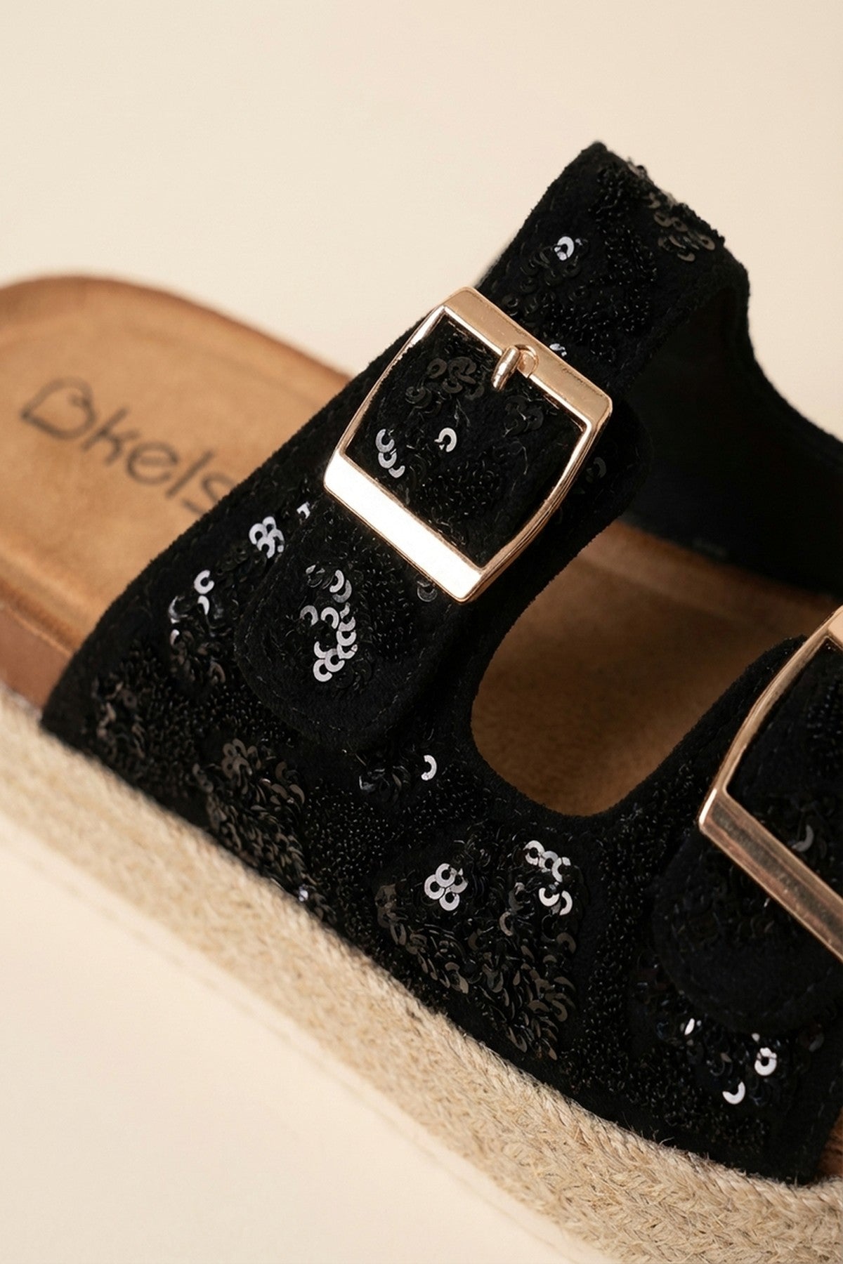 Black Isla Womens Sequin Platform Espadrille Sandals, Image 6 of 8