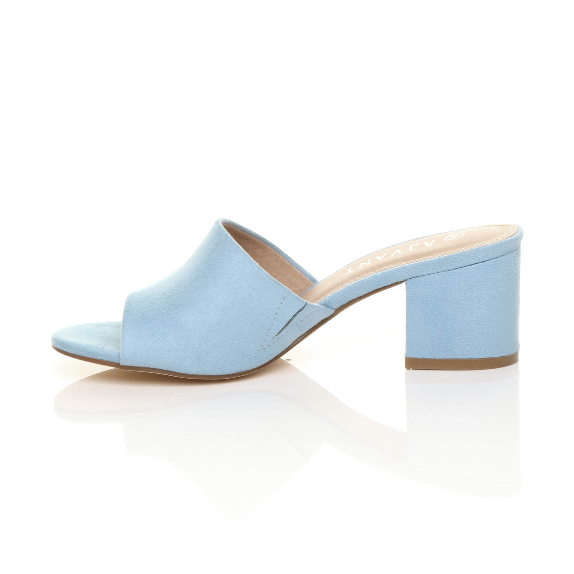 Light Blue AJVANI Light Blue Mid Block Heel Peep Toe Mules Sandals, Image 3 of 6