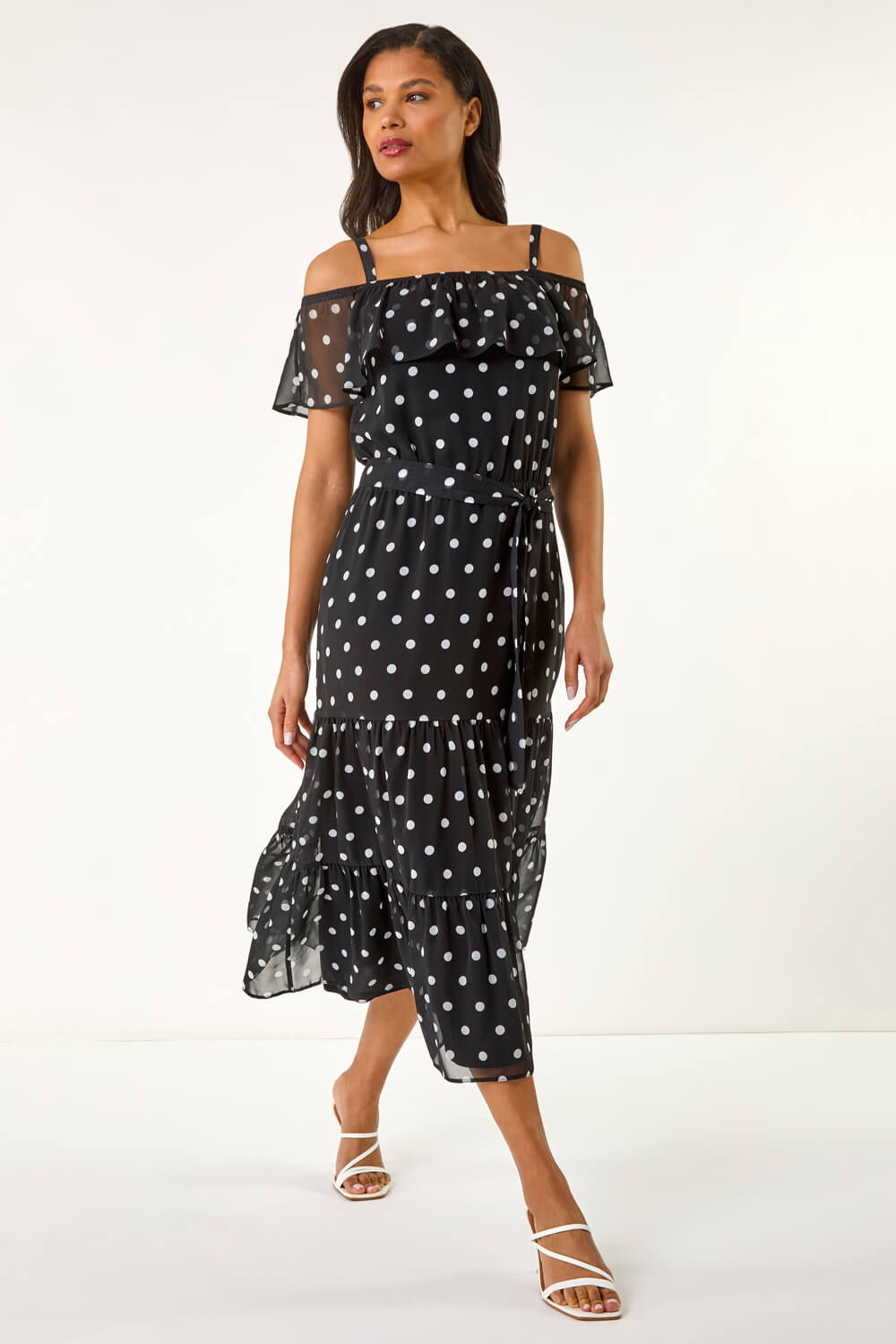 Miranda | Bardot Midi Dress - Black