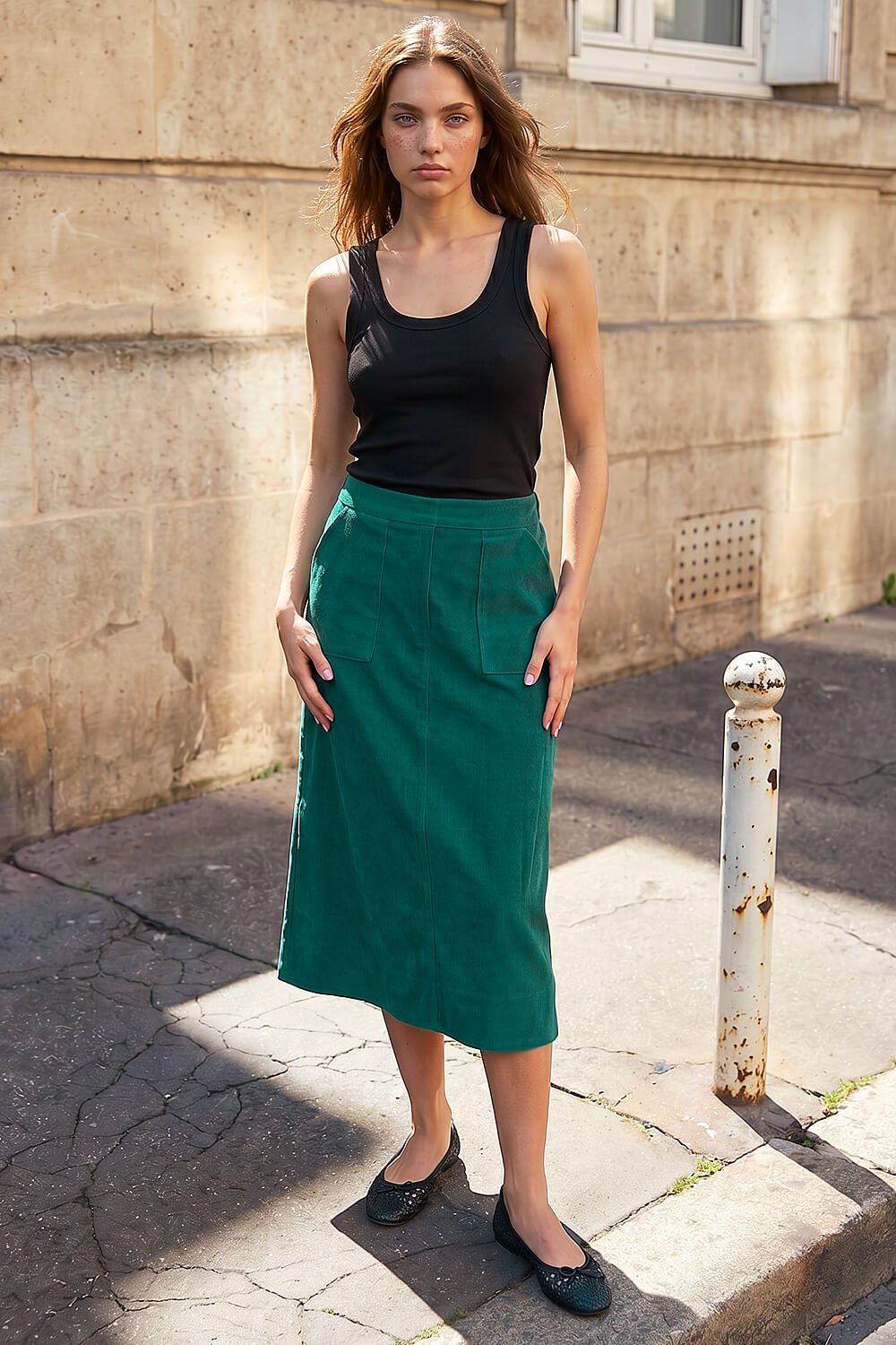 Dark Green Petite Cord Pocket Skirt, Image 3 of 4