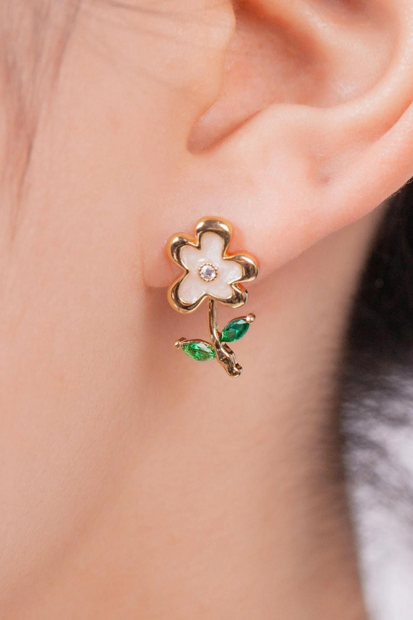 Multi Pink Floral CZ Statement Stud Earrings, Image 2 of 3