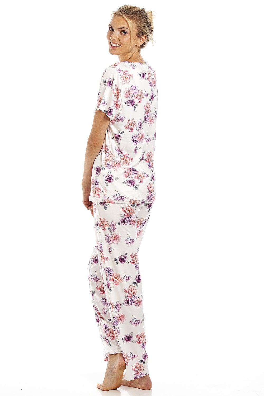 Cream Camille Lingerie Cream Lightweight Floral Print Pyjama Set, Image 4 of 5