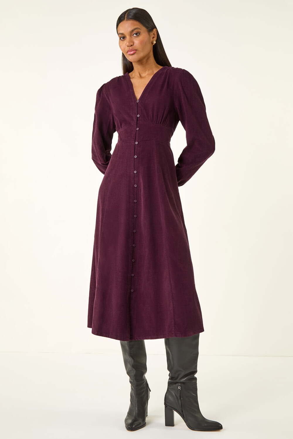 Port Corduroy Button Down Midi Dress, Image 3 of 5