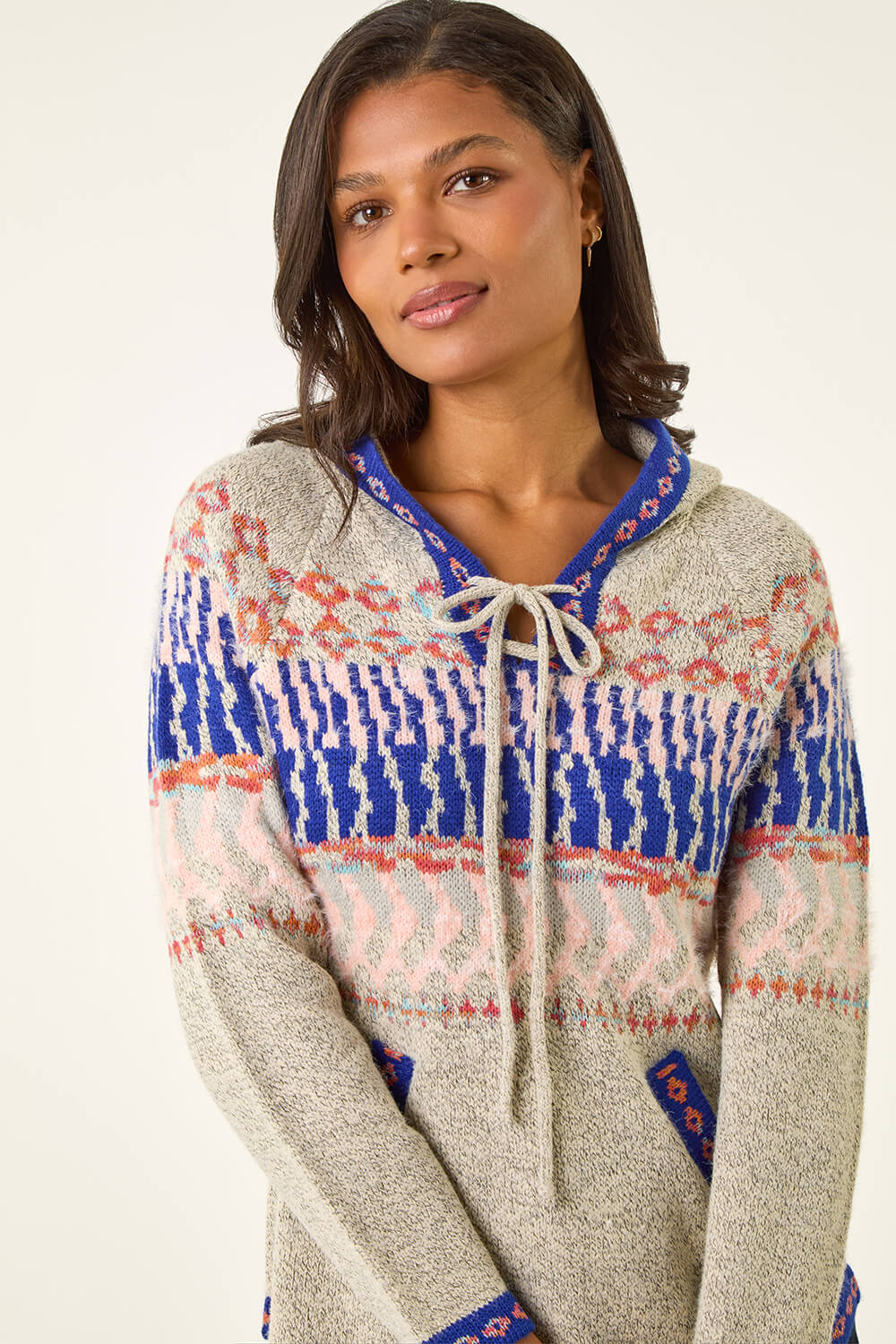 Light Grey Nordic Print Hooded Jumper, Image 5 of 5