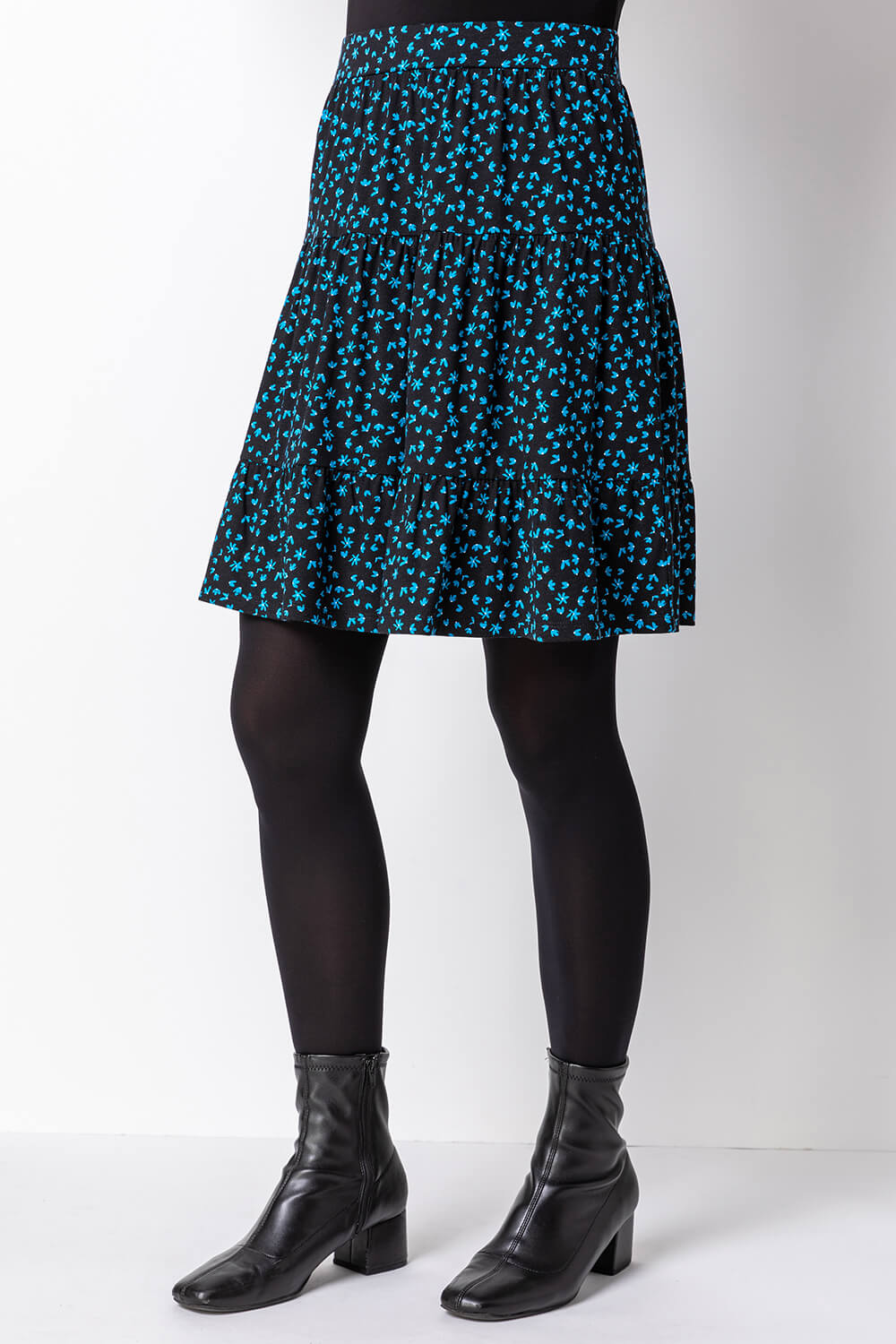 Blue Floral Print Tiered Flippy Skirt, Image 4 of 4
