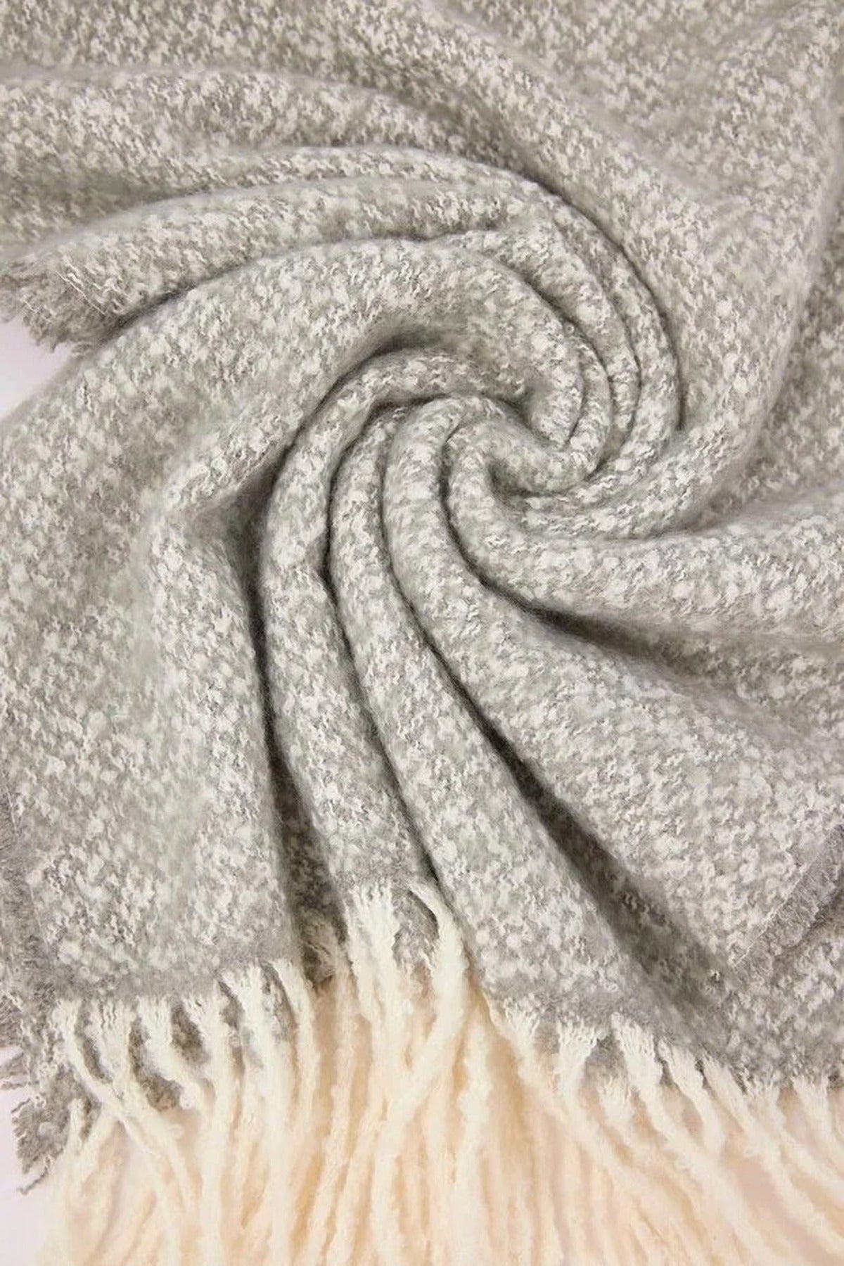 Grey Contrast Tassel Marled Boucle Oversized Winter Scarf, Image 2 of 2