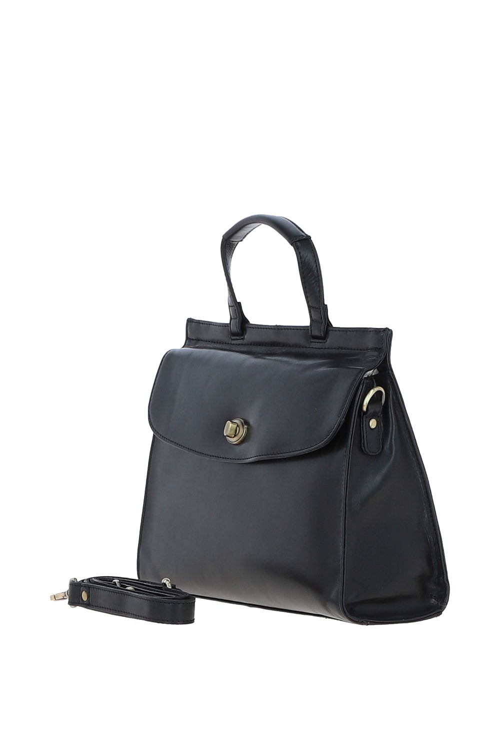 Black Large Real Leather Grab Bag, Image 2 of 4