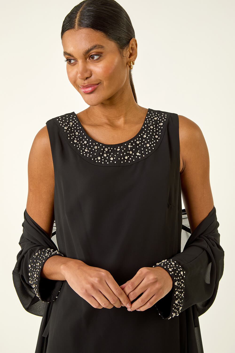 Black Embellished Shift Dress & Shrug, Image 5 of 6