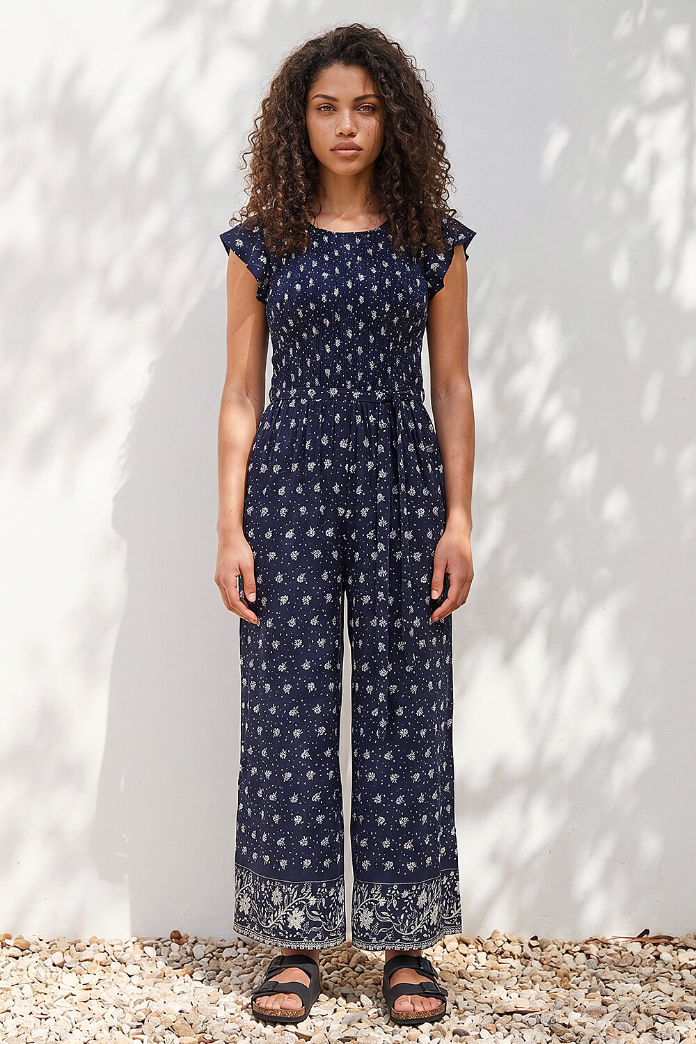Navy Petite Frill Sleeve Jumpsuit, Image 3 of 4