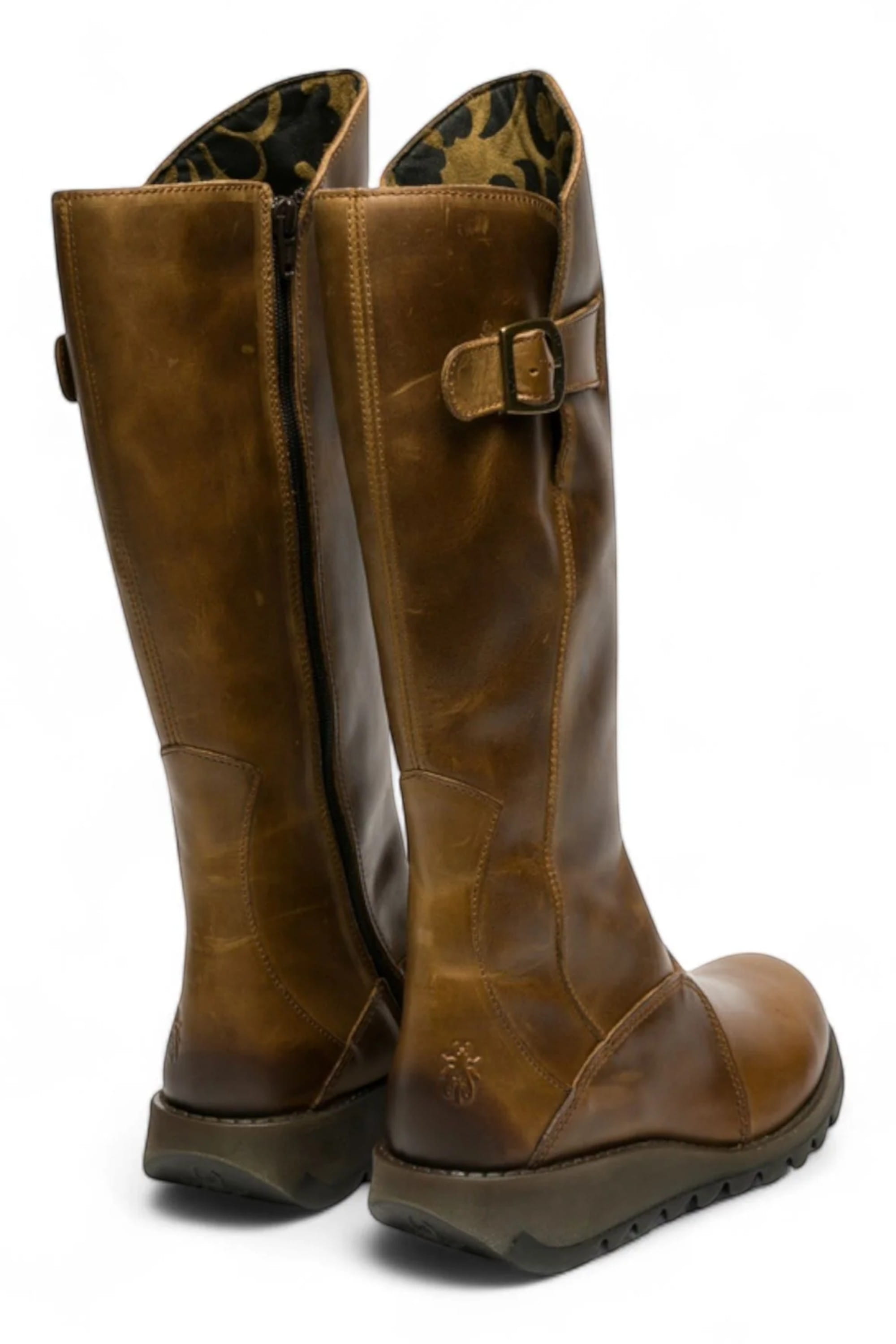 Brown Womens Heel Knee High Zip Up Boots-Mol 2, Image 4 of 8