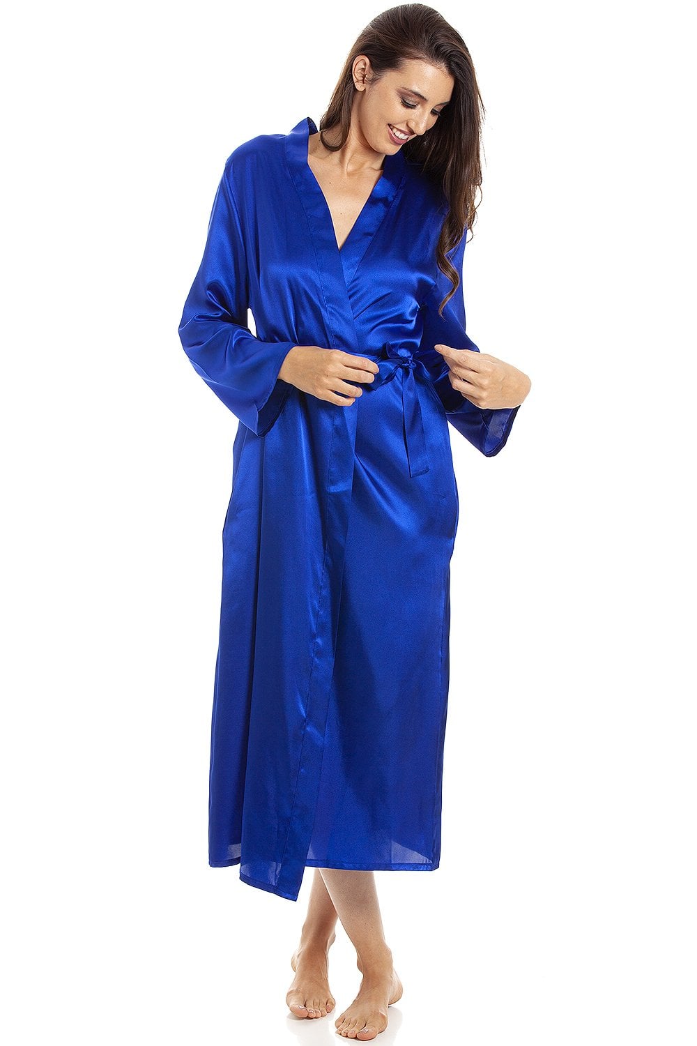 Blue Camille Lingerie Blue Full Length Long Sleeve Plain Satin Wrap, Image 1 of 5