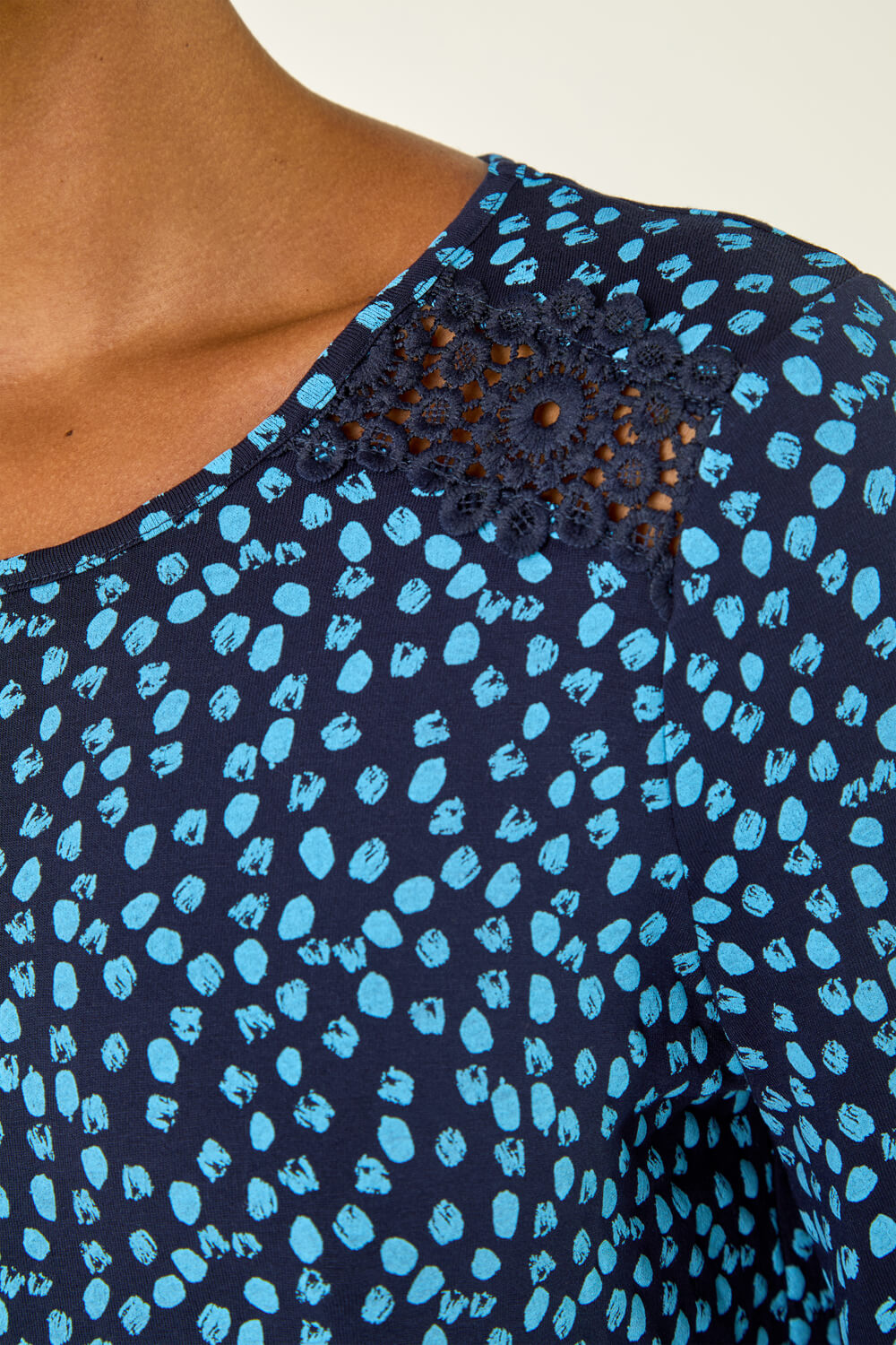Blue Printed Lace Stretch Top, Image 6 of 5