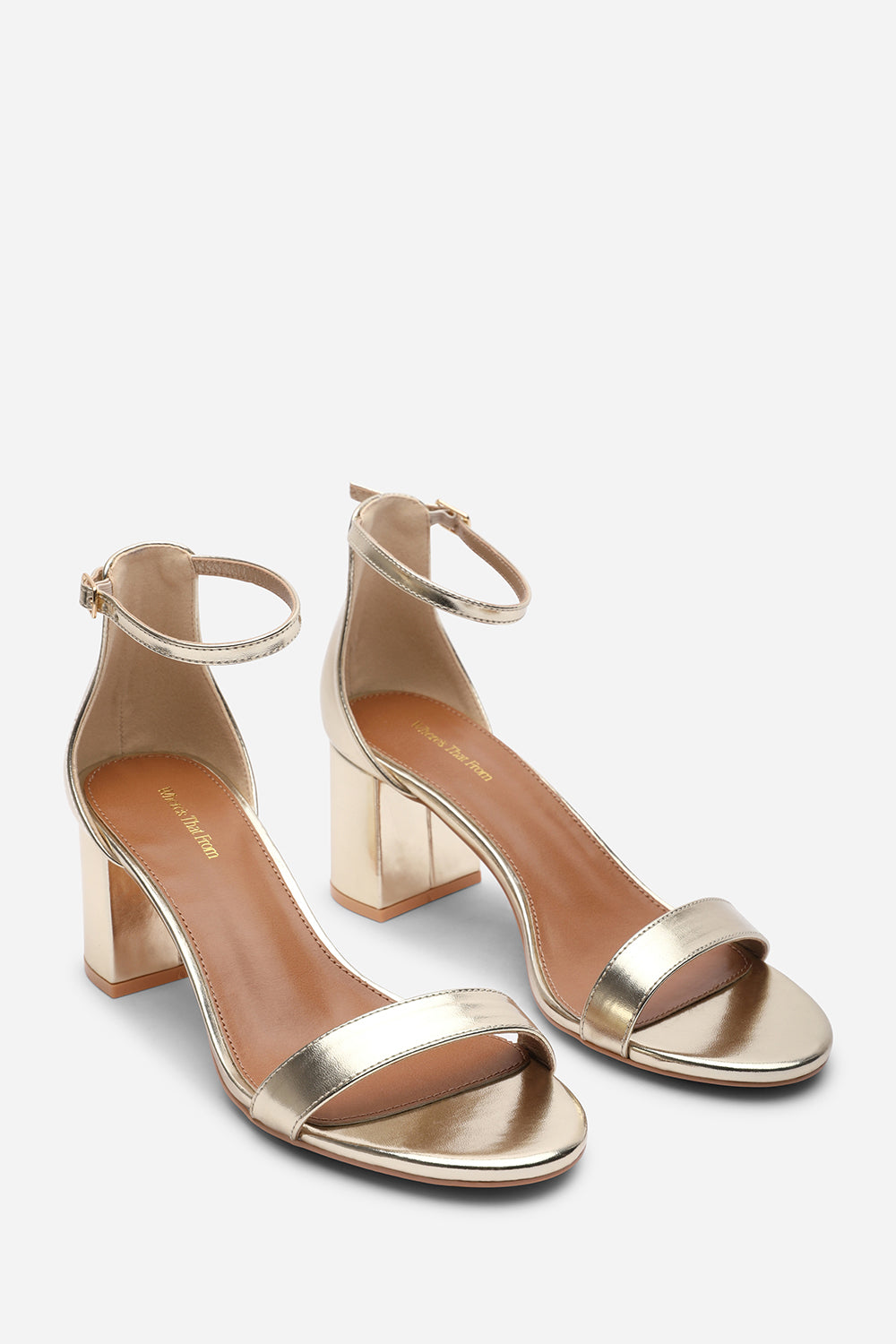 Gold Where's That From Gold Beacon Ankle Strap Block Heel Sandals, Image 4 of 6