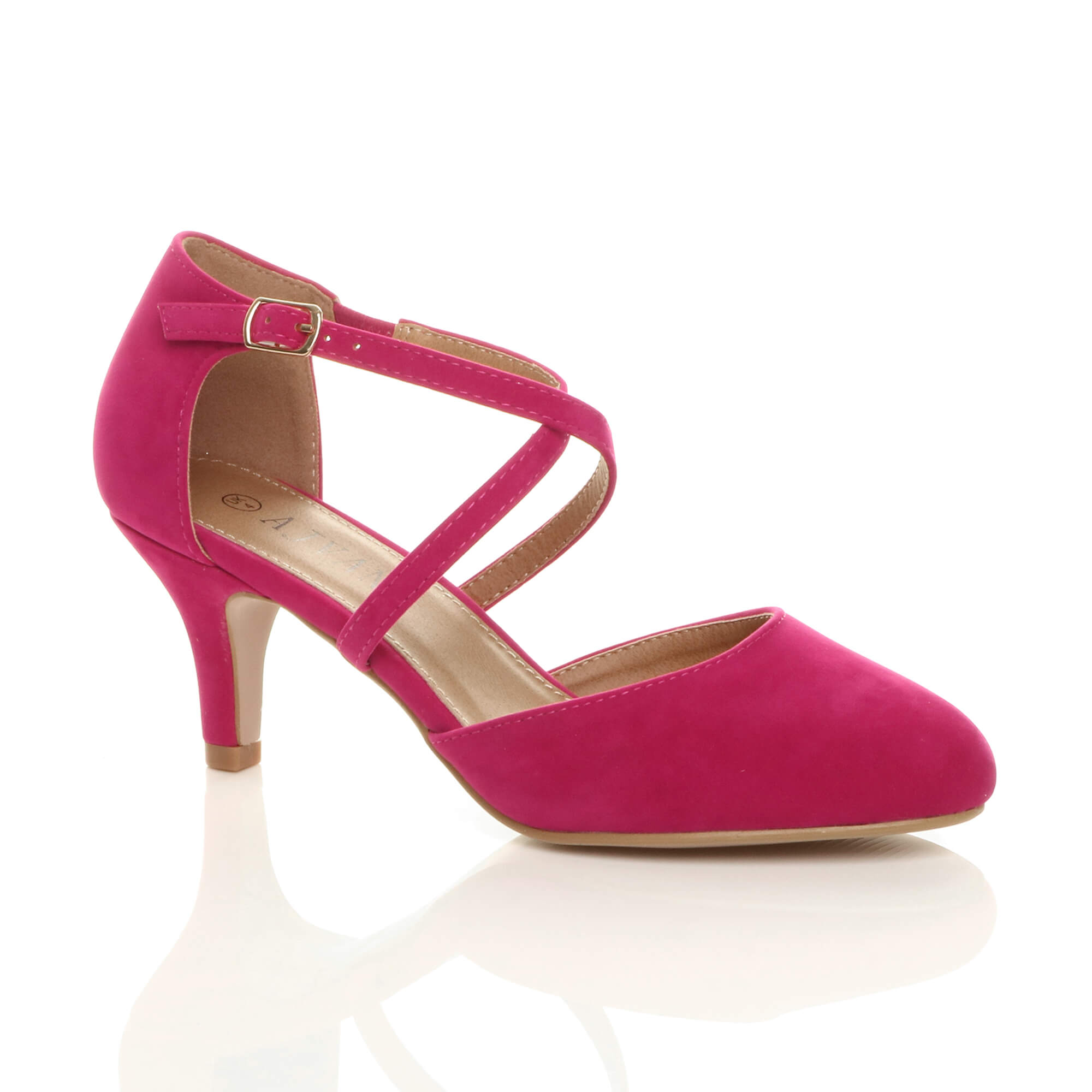 Fuchsia AJVANI Fuchsia Mid Heel Crossed Straps Court Shoes, Image 1 of 6