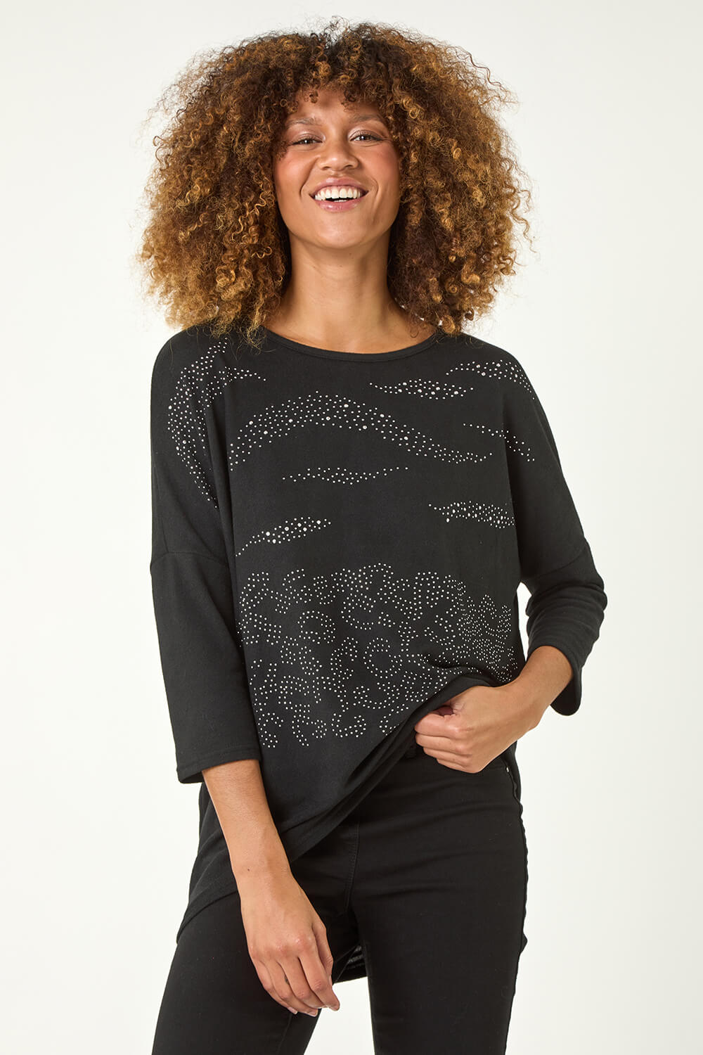 Silver Animal Print Hotfix Stretch Top, Image 3 of 5